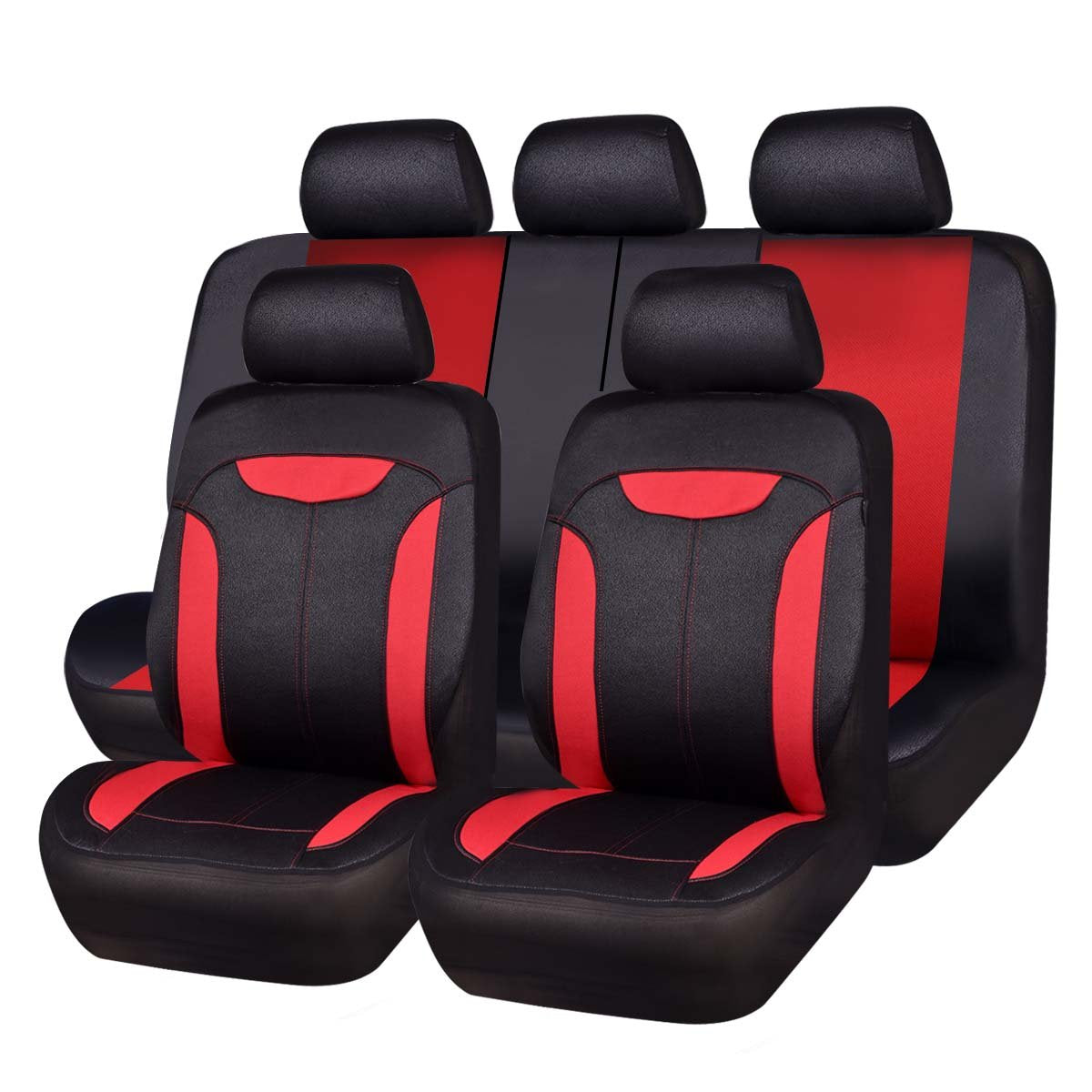 Car Pass 3D Air Mesh In Cloth Leather Grain Breathable Car Seat Covers Full Set, Universal Compatible Fit 95% Car,Suv,Truck,Sedan,Van,Automotive, 3Zipper Rear Bench Armrest Airbag Sports, Black Red