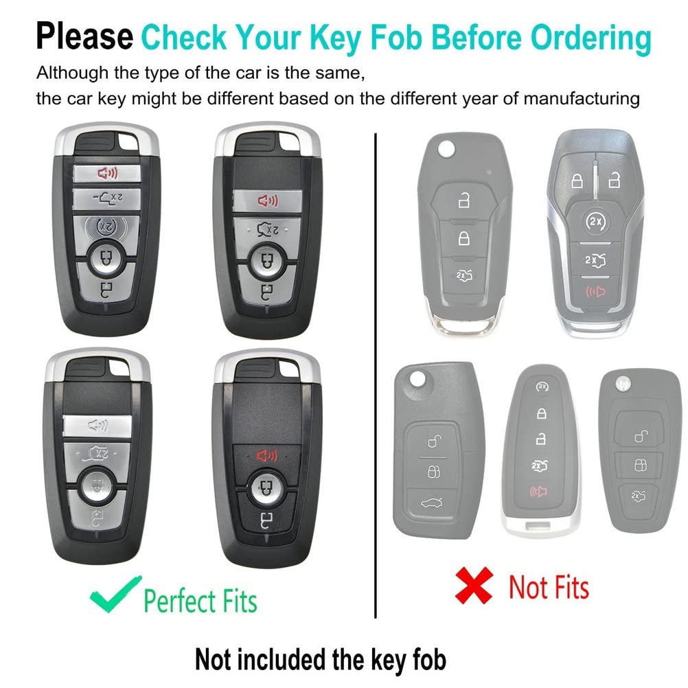 Yonufi For Ford Key Fob Cover With Keychain, Leather Keyless Entry Car Smart Key Case Protector Holder Compatible With 2017-2024 Bronco Escape Mustang Explorer F150 F250 F350 Fusion Edge (Gray)