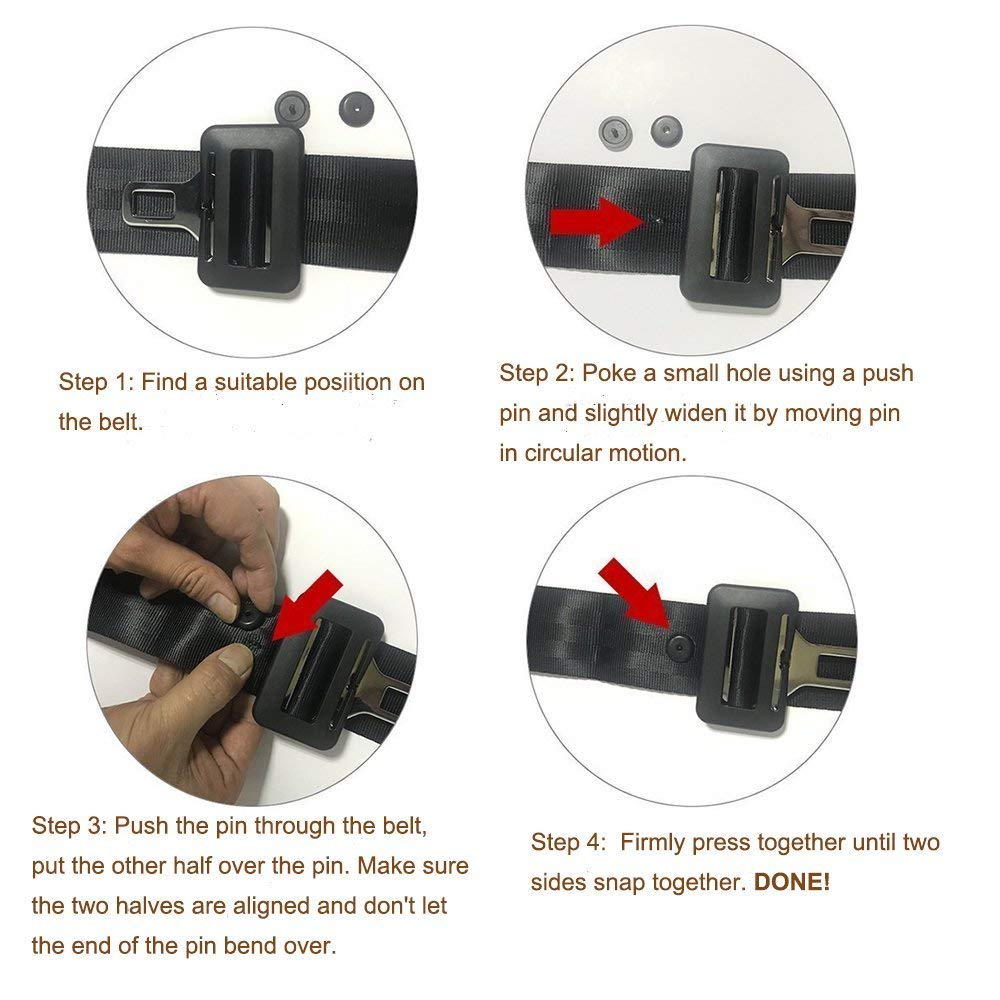 Y-Axis Seat Belt Button Buckle Clip Stop - Universal Fit Stopper Kit (Black + Beige + Grey, 18 Sets)