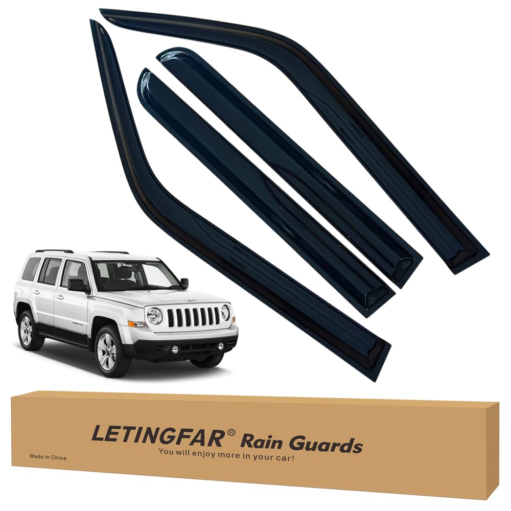 LETINGFAR Window Visors Rain Guards for Jeep Patriot 2007 2008 2009 2010 2011 2012 2013 2014 2015 2016 2017 2018 Accessories, Wi