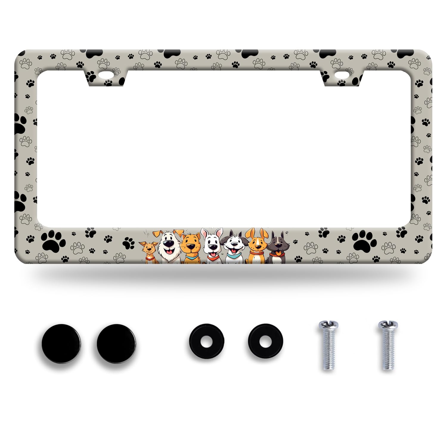 Personalise Dog License Plate Frame Paw Prints License Plate Frames Car Universal Stainless Steel Accessories Cars Decor with 2 
