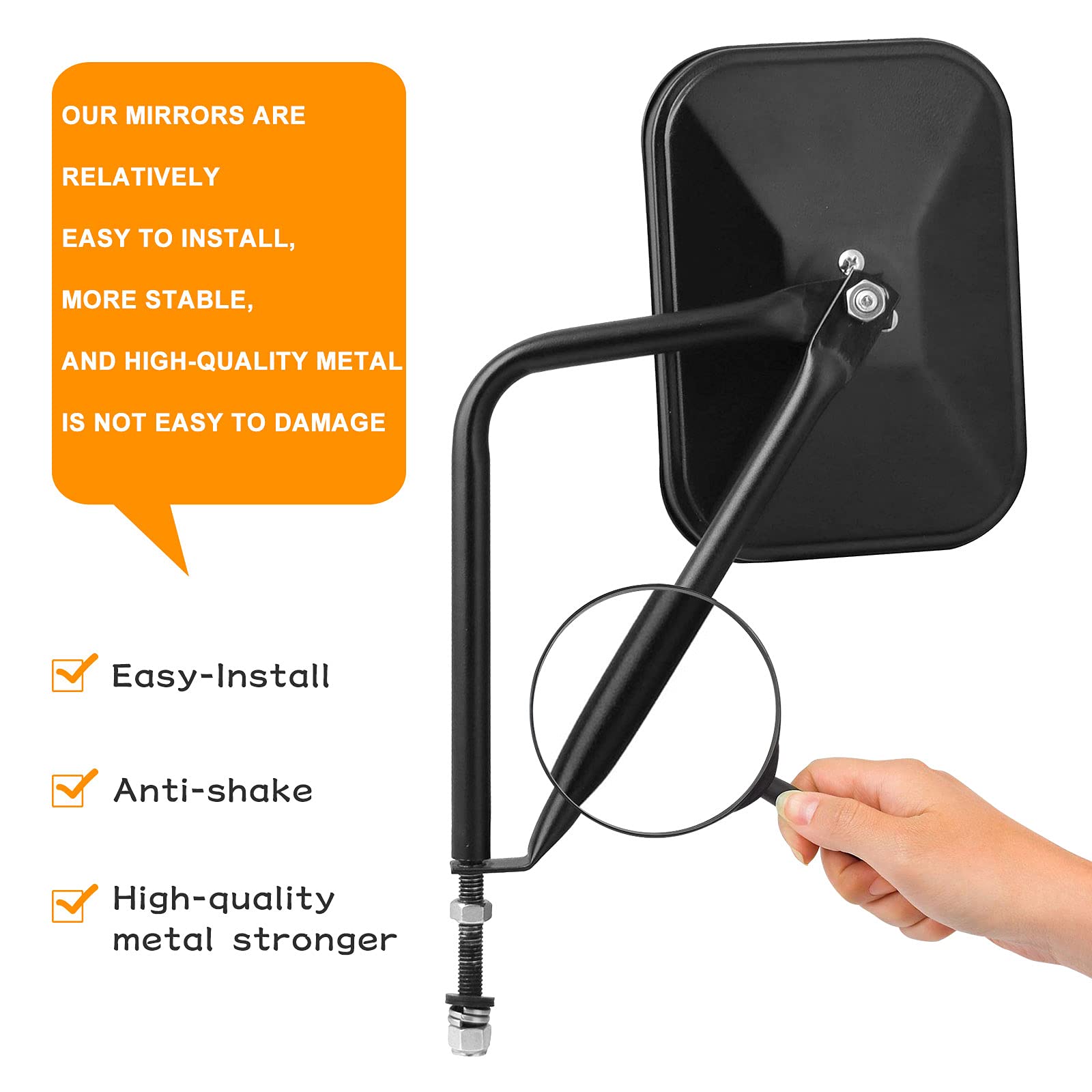 Door Off Mirror Compatible With Jeep Wrangler Jk Jl & Unlimited, Wider View Easy-Install Door Hinge Side Mirrors For Jeep