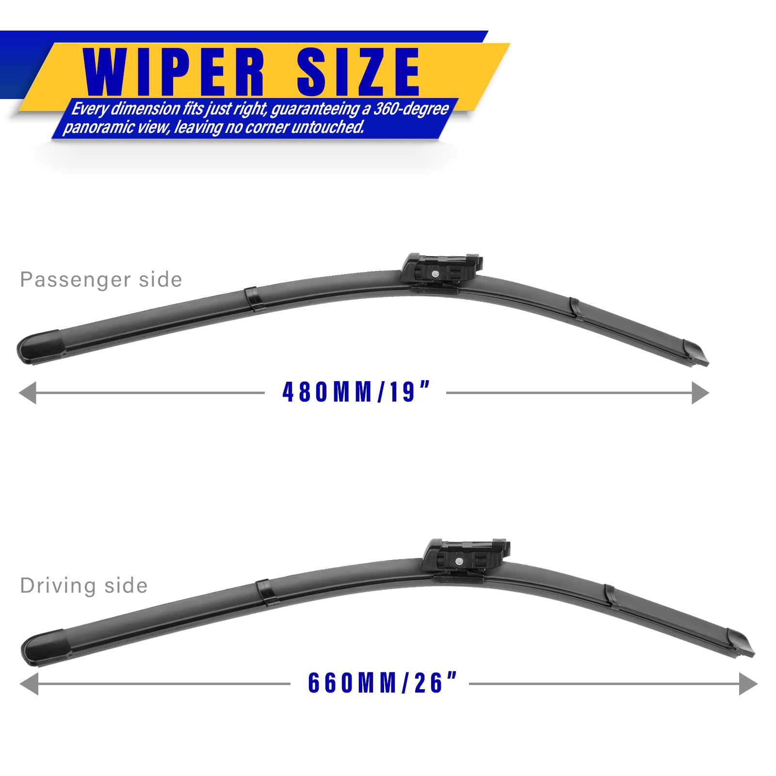 2 Wipers Replacement For 2017-2023 Tesla Model 3/2020-2023 Model Y Original Equipment Replacement Wiper Blade - 26''/19'' (Set O