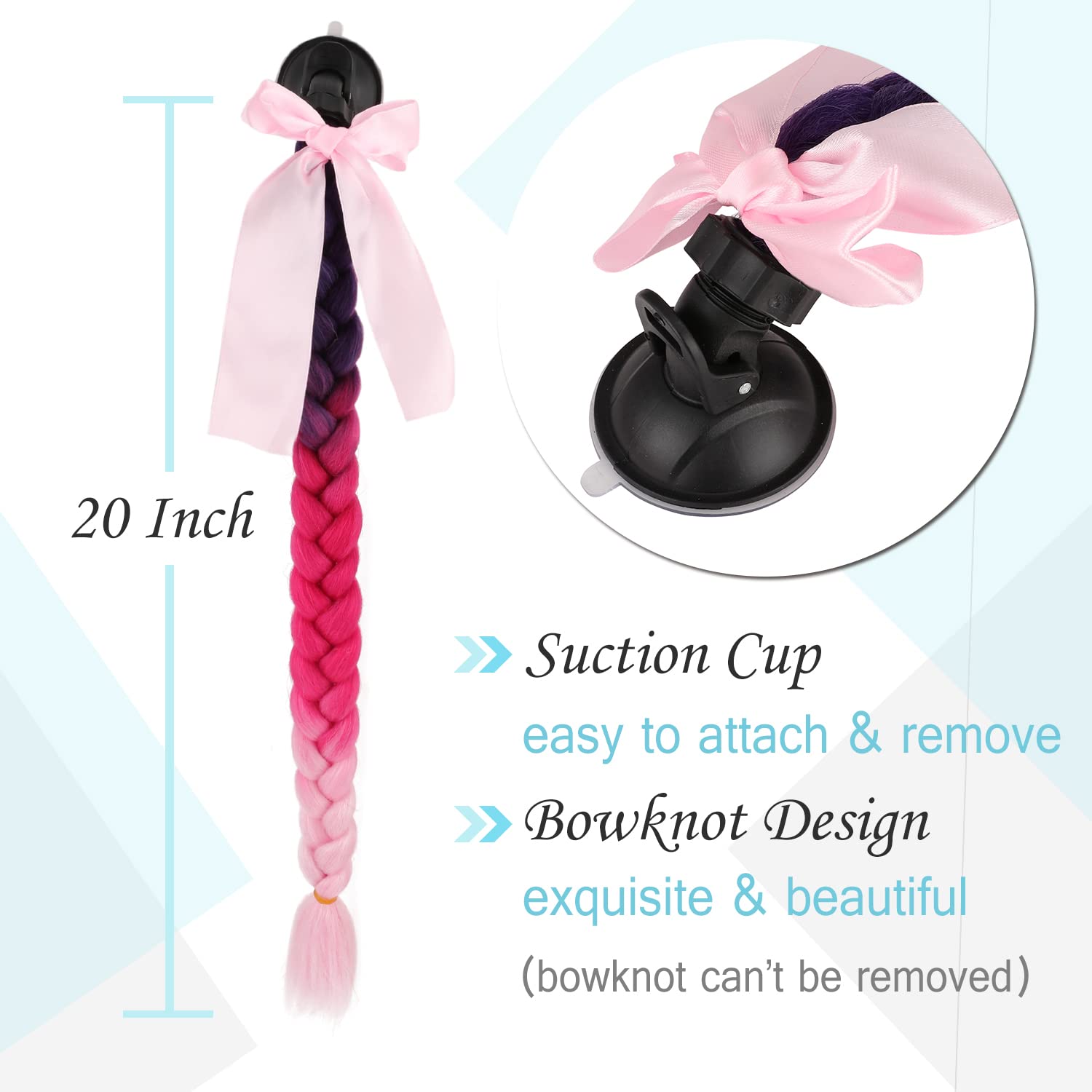 Sego 2 Pcs Helmet Pigtail Braids With Detachable Suction Cup With Bowknot Ponytails Hair For Women/Men 20 Inch (Helmet Not Inclu