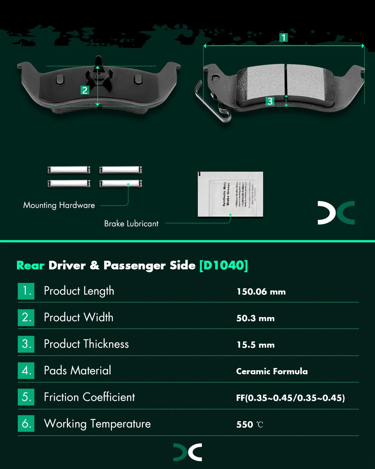 Scitoo D1040 Rear Ceramic Brake Pads Sets Fit For Ford For Crown Victoria/For Ranger,For Lincoln Town Car,For Mazda B2300,For Me