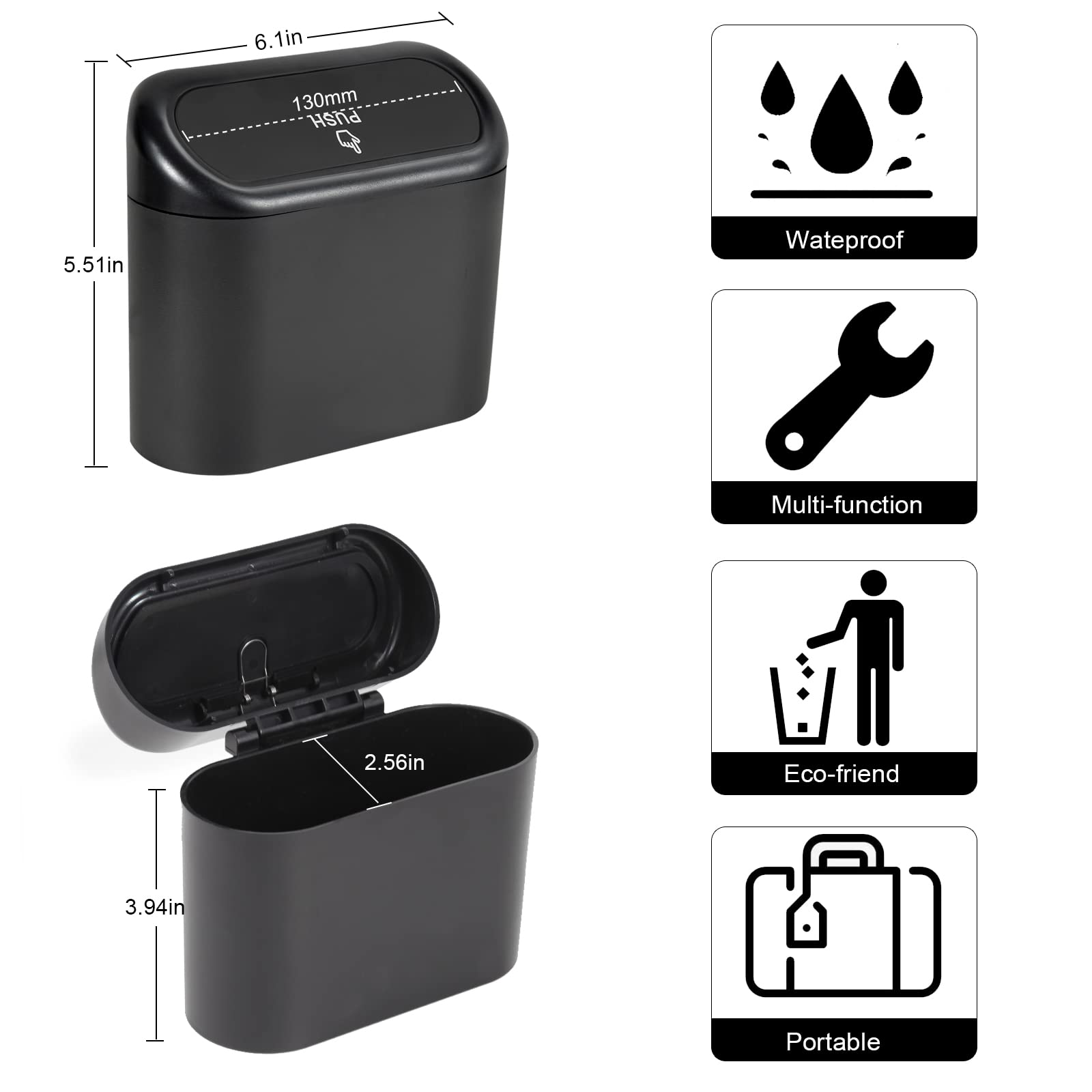 EnthuLove 1 Packs Mini Car Trash Can Bin with Lid and 45pcs Trash Bags,Car Trash Can Bin,Car Garbage Trash Can Storage for Front