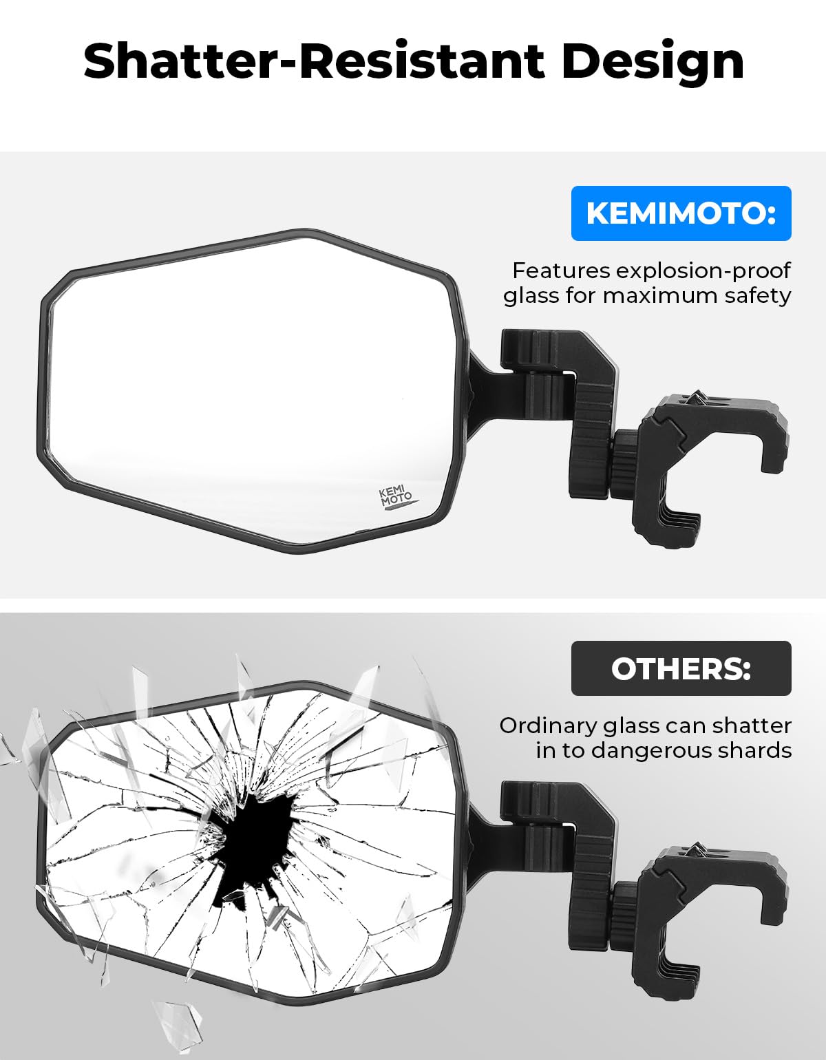 Kemimoto Utv Side Mirrors, Utv Rearview Mirrors Compatible With Pro-Fit Polaris Ranger General Can-Am Defender Maverick Trail, 3
