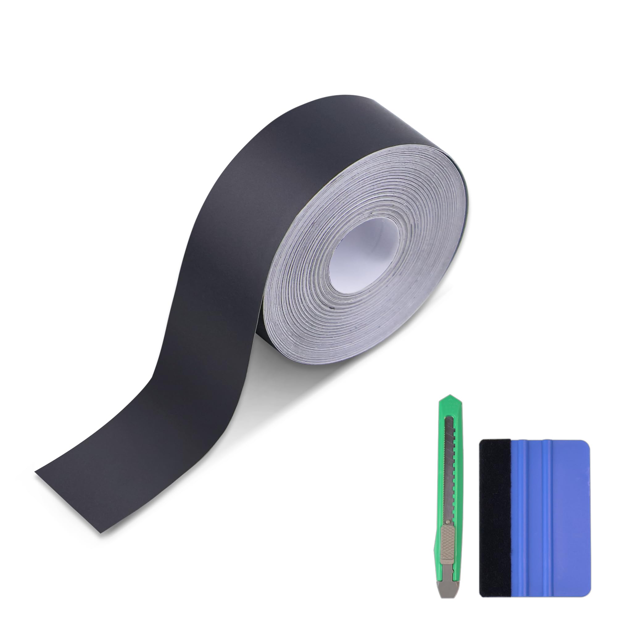 Lypumso Matte Black Vinyl Wrap Tape Roll, 1 Inch X 30Ft Self-Adhesive Black Out Chrome Delete Tape With Tool Kit Air Release Adh