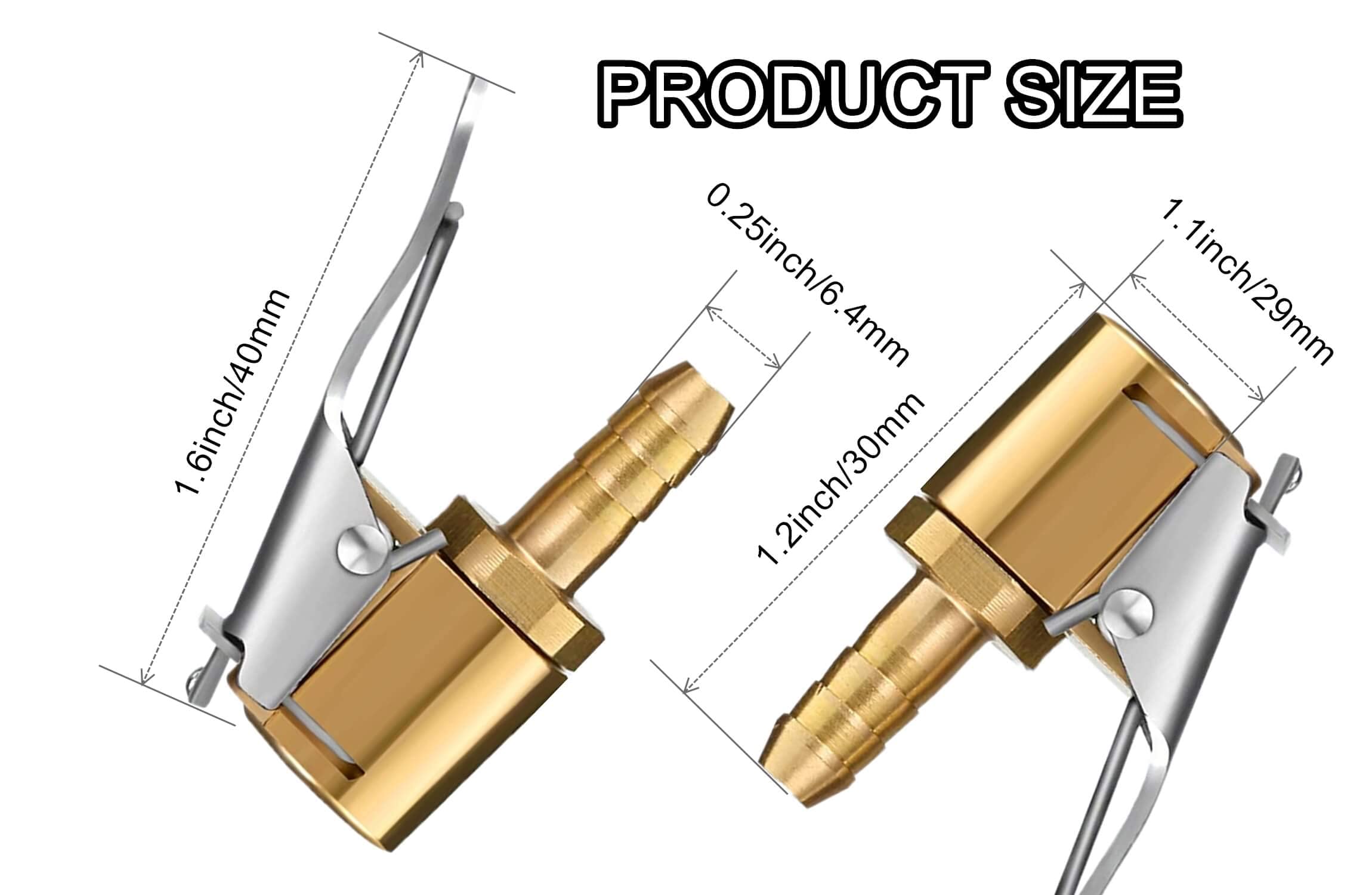 Ldcre Tire Air Chuck Adapter With Clip,1/4'' Brass American Type Thread Pump Nozzle,Locking Tire Inflator Adapter Connect, Air C