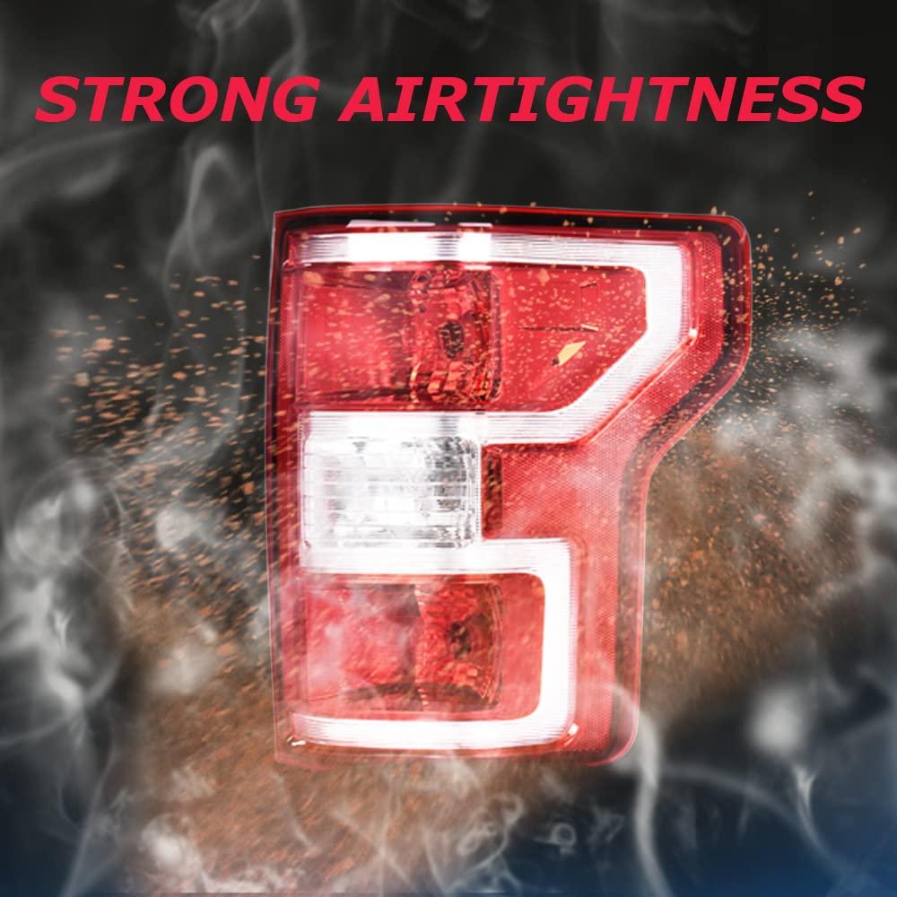 Pit66 Rear Tail Lamp Light Assembly,Compatible With Ford F150 2018 2019 2020 Red Lens Chrome Housing W/Bulbs And Wiring Harness