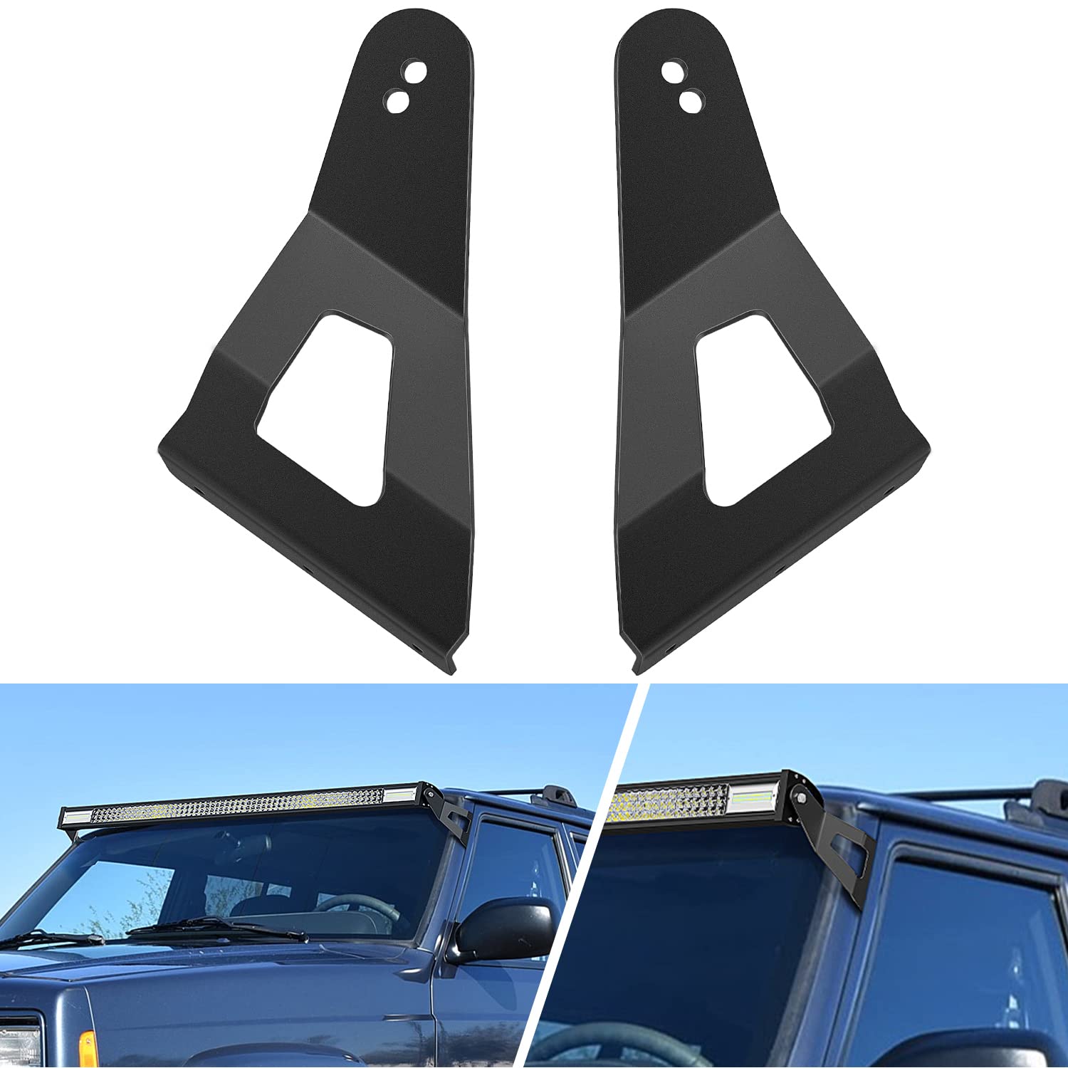 Nilight 2Pcs 52 Inch Curved Led Light Bar Bracket At Upper Windshield Roof Cab For 1984-2001 Jeep Cherokee Xj & 1986-1992 Comanc