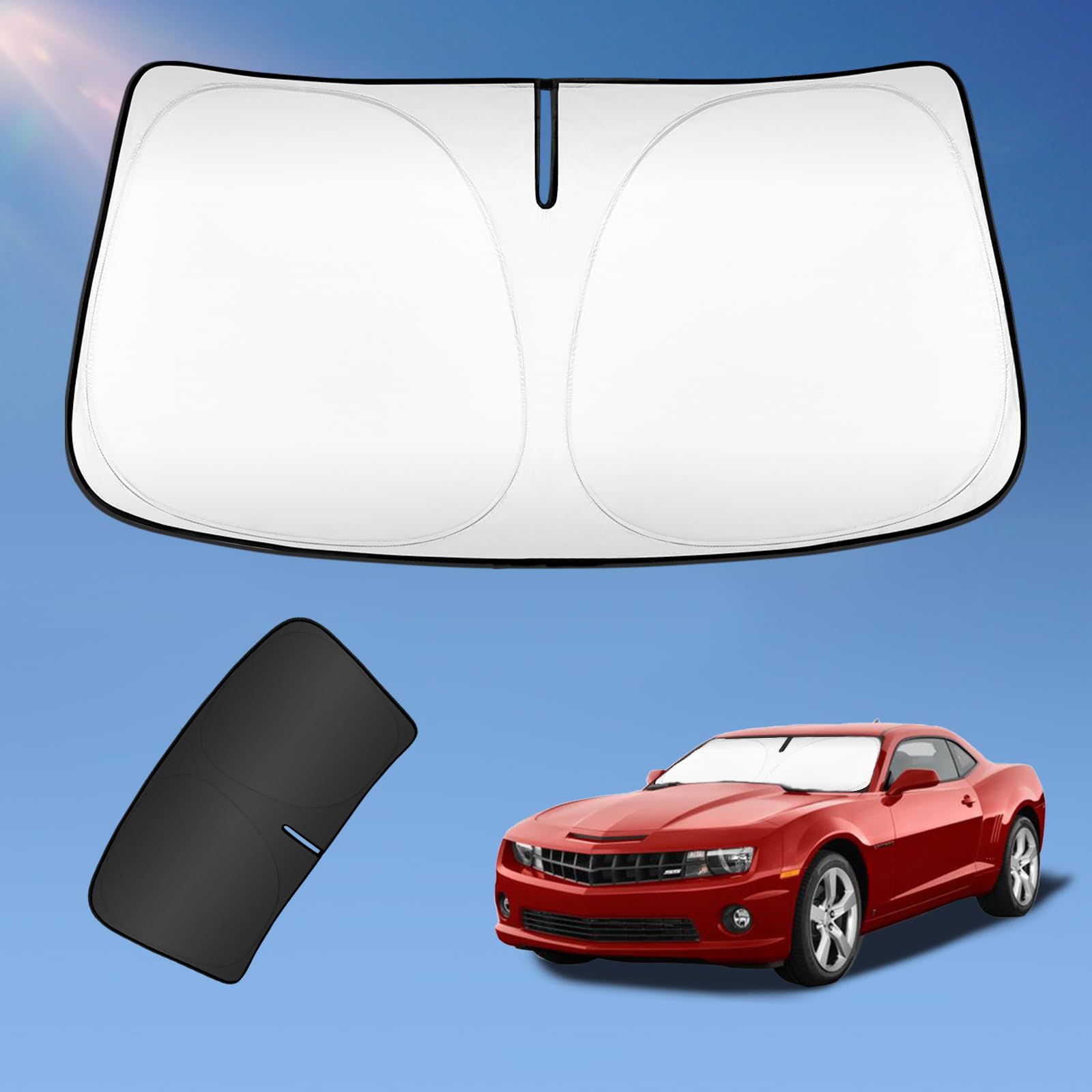Sun Shade Sunshade For Chevrolet Camaro Coupe 2016-2025 Windshield Cover, 2-Layers Sun Shield 240T Silver Coating Sun Visor For