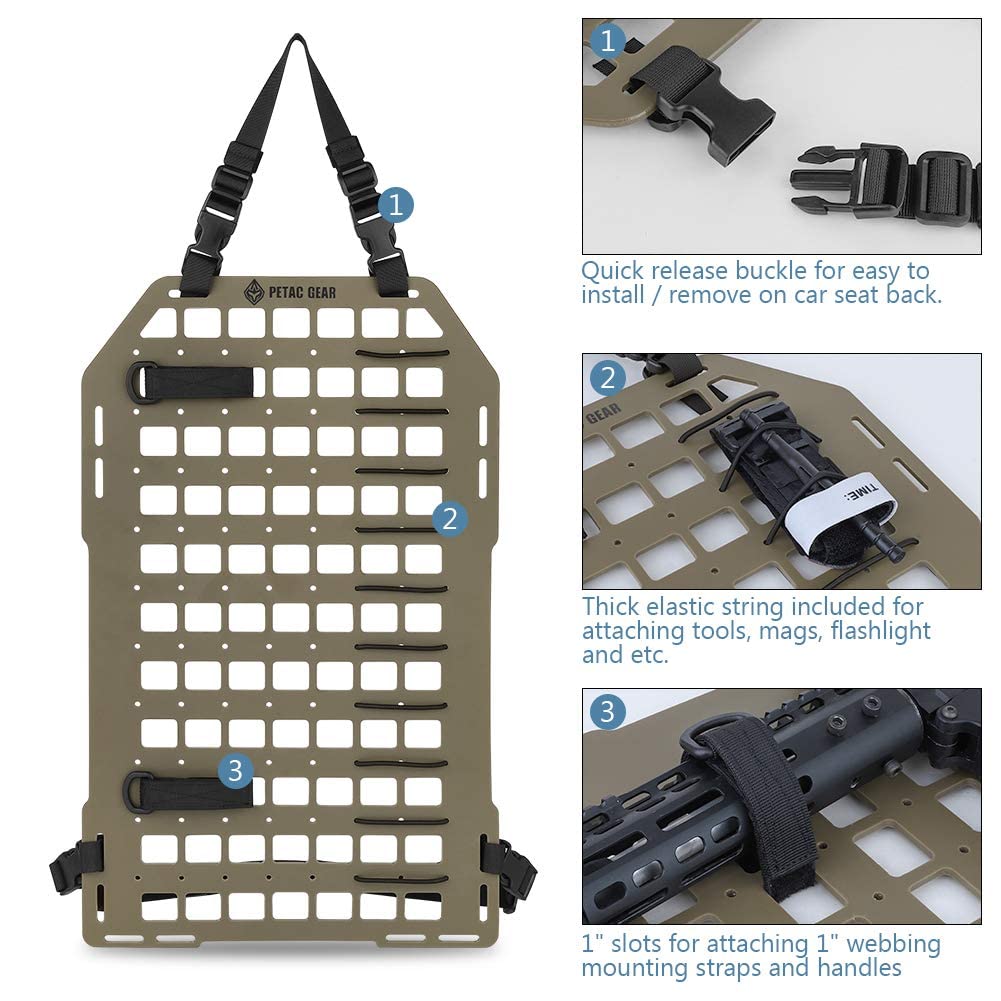 Petac Gear Tactical Car Seat Back Organizer | Rigid Molle Panels For Vehicles | Truck Mount Rack Panel For Tactical Gear Accesso