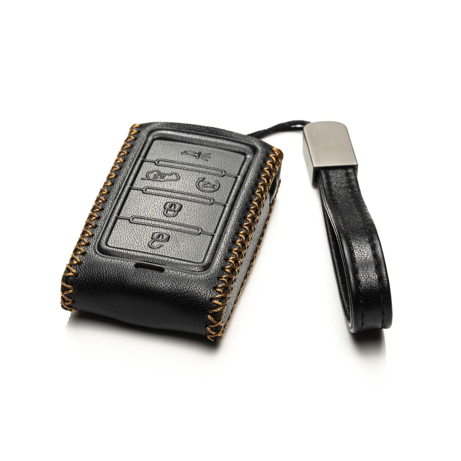 Vitodeco Black Genuine Leather Key Fob Case for Jeep Wagoneer, Grand Wagoneer, Grand Cherokee 2023 - 5-Button Design