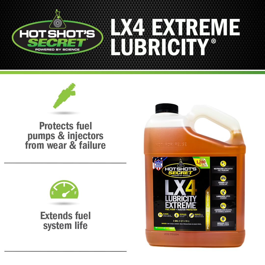 Hot Shot'S Secret Lx4 Lubricity Extreme 1 Gallon, Fuel Treatment For All Engines, Gasoline & Diesel Additive, Fuel Additive Incr
