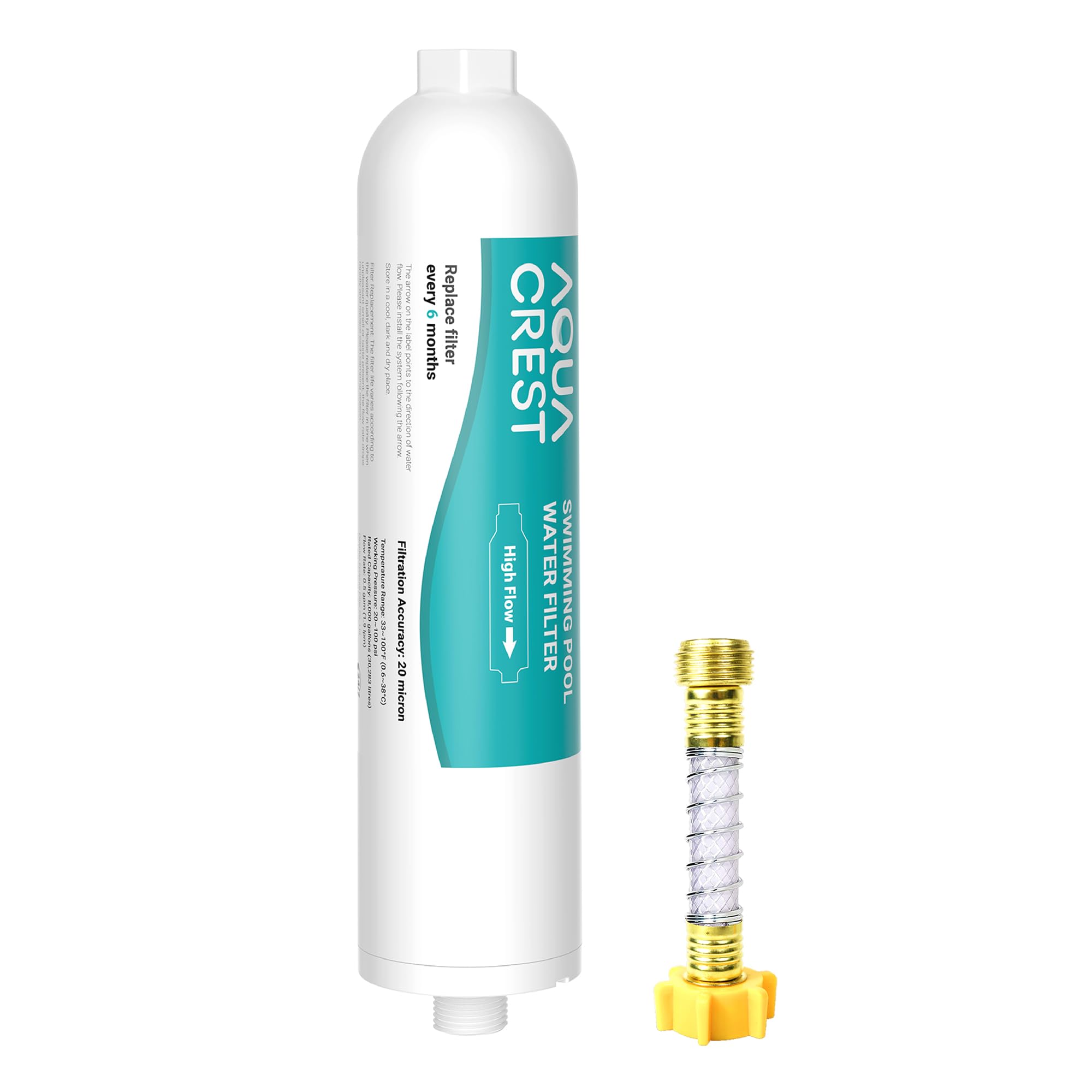 Aquacrest Extra Large Rv Water Filter, Double Filter Materials, Ultra Long Lifespan 6 Months With Stainless Steel Hose, Greatly
