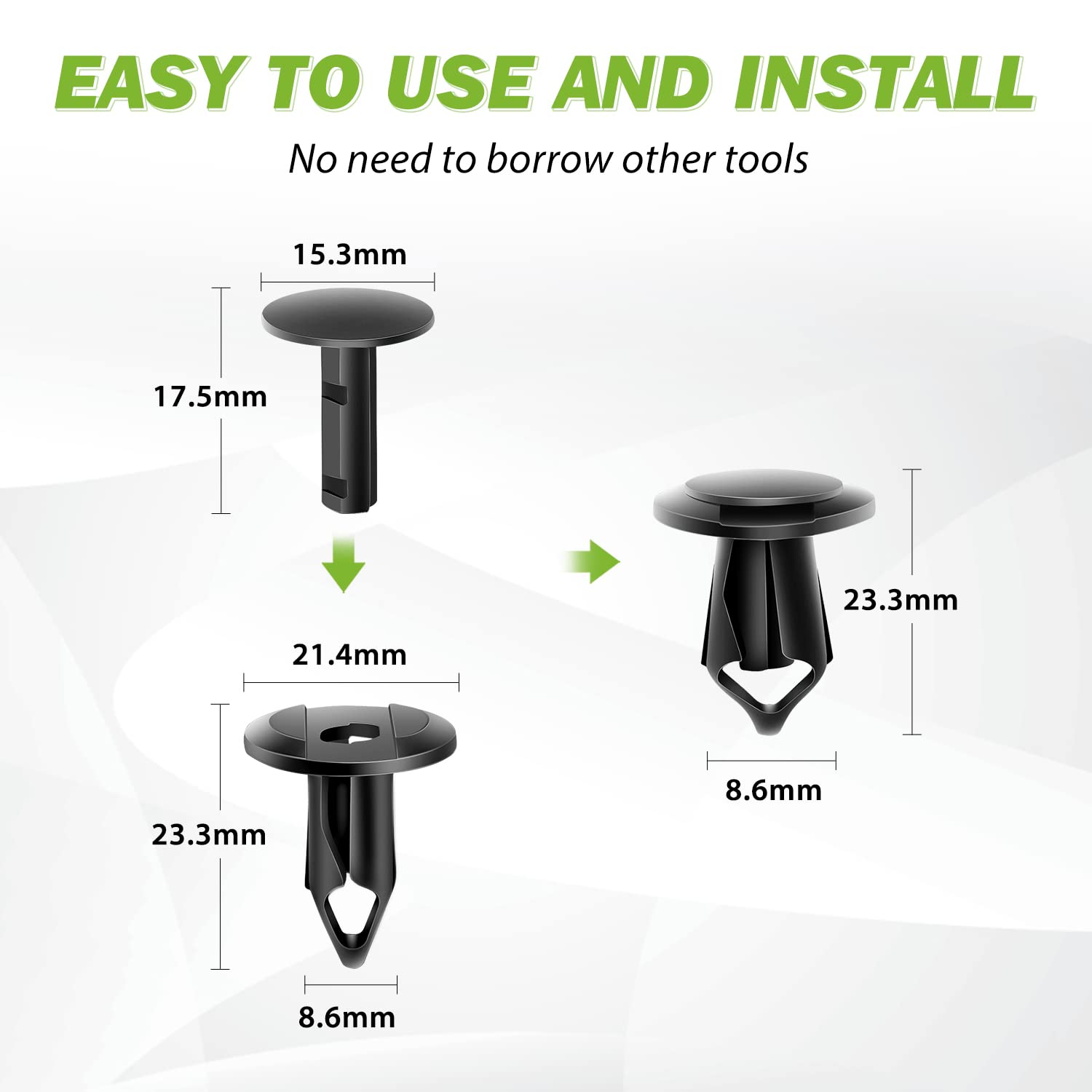 Frokom 100Pcs 8Mm Hole Size Nylon Car Bumper Retainer Clips Push Type Utv Atv Fender Push Clips For Toyota 52161-02020 52161-16010,Gm 21030249 Ford N807389S