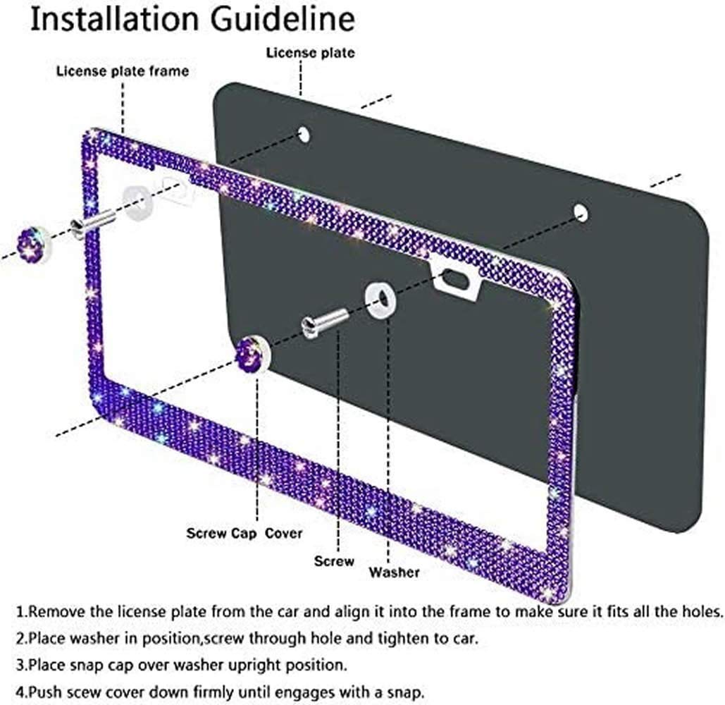 Jushachengta Bling Bling License Plate Frames 2 Pack White Bow - Handmade Waterproof Glitter Rhinestones Crystal Plate Frames Fo