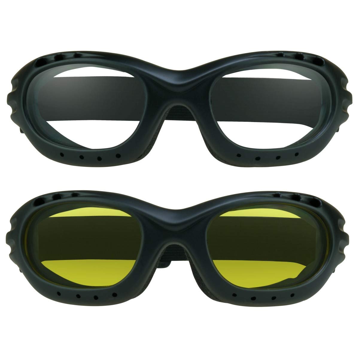 Bikershades Motorcycle Goggles Sunglasses Clear & Night Yellow Foam Cushion Adjustable Strap Ski Sky Diving
