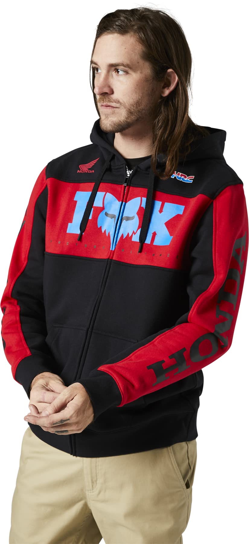 Fox Racing Men'S Standard Honda Zip Fleece, Black/Red, Medium