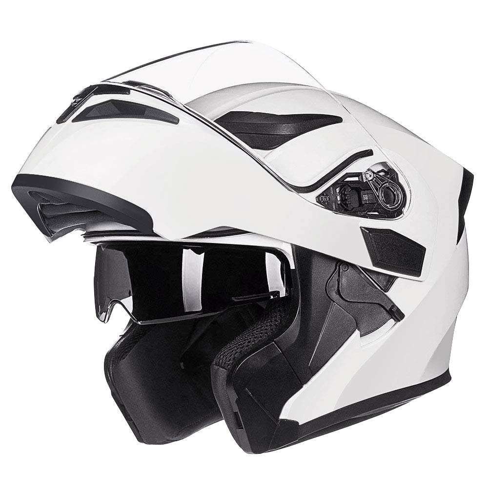 Ilm Motorcycle Dual Visor Flip Up Modular Full Face Helmet Dot Led Light Model 902Ls (M, White - Led)