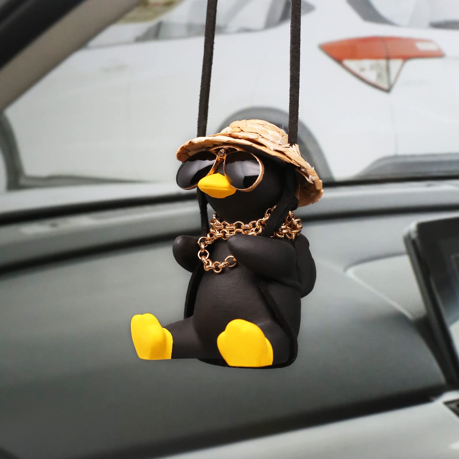 Swinging Duck Car Hanging Ornament, Cool Car Hanging Accessories For Rear View Mirror, Cute Car Pendant Swinging Sunglasses Duck Hanging Swing