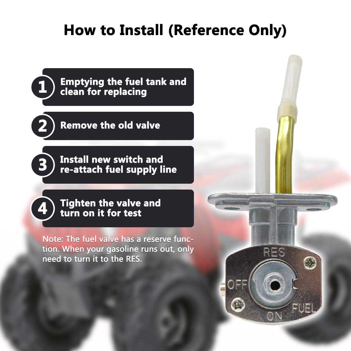Fuel Valve Petcock Fit For Arctic Cat Atv 250 300 400 500 1998-2005, Knob Switch With On/Off/Res/Fuel Replace For 0470-344 0470-363 0470-365 0470-401 0470-445, Fuel Valve Shut Off Petcock Set
