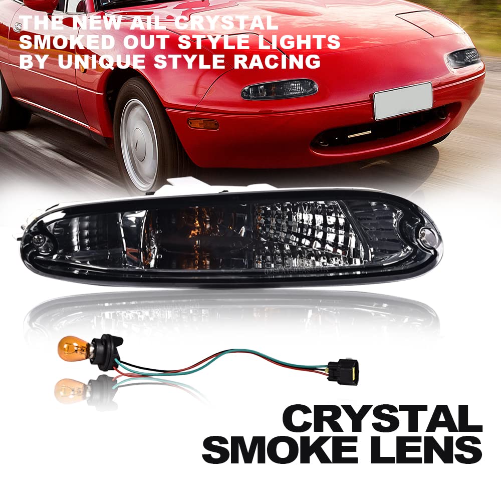 Pit66 Smoked Turn Signal Lights, Compatible With Mazda Mx-5 Miata 1990-1997 W/Bulbs Smoked Lens Left Driver Side And Right Passe