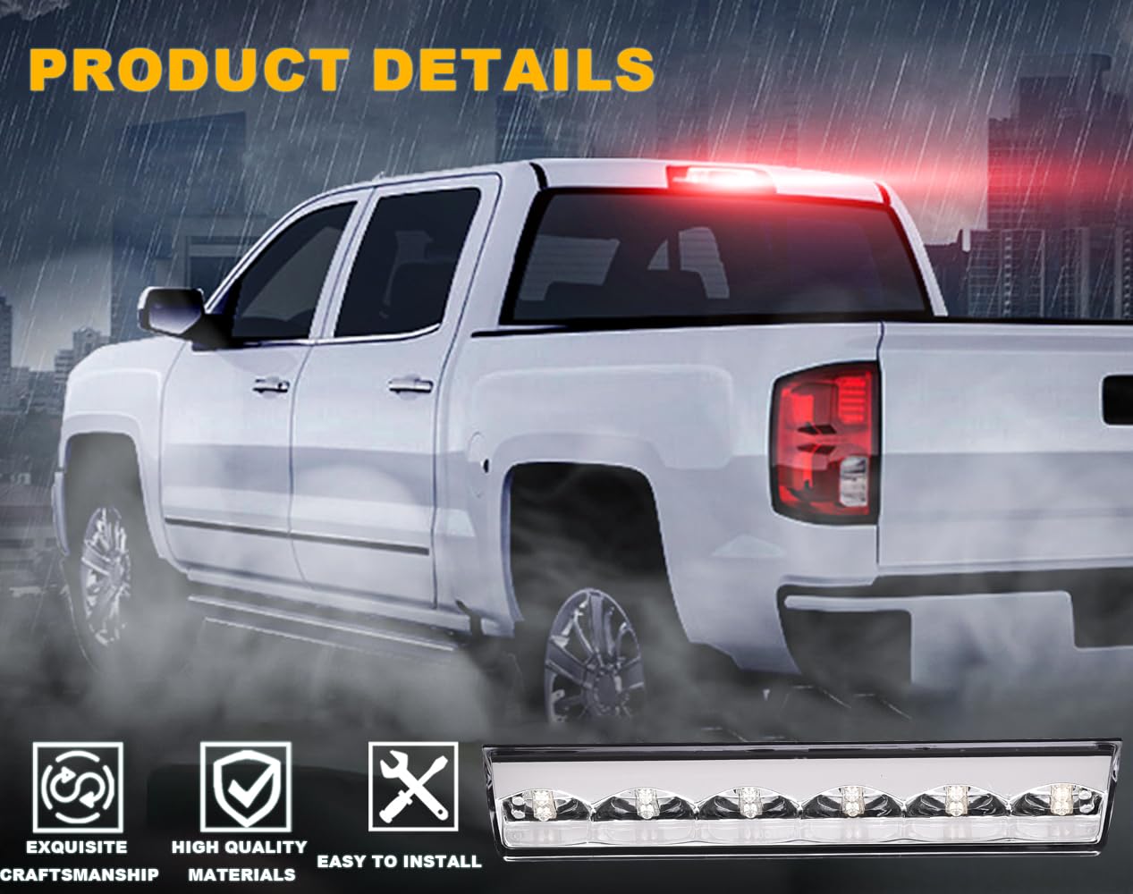 G-Plus Led Third 3Rd Brake Light Compatible With Leer, Are, Century, Jason And Astro At-Led-36R, At-Led-36R-01 Clear Lens Chrome