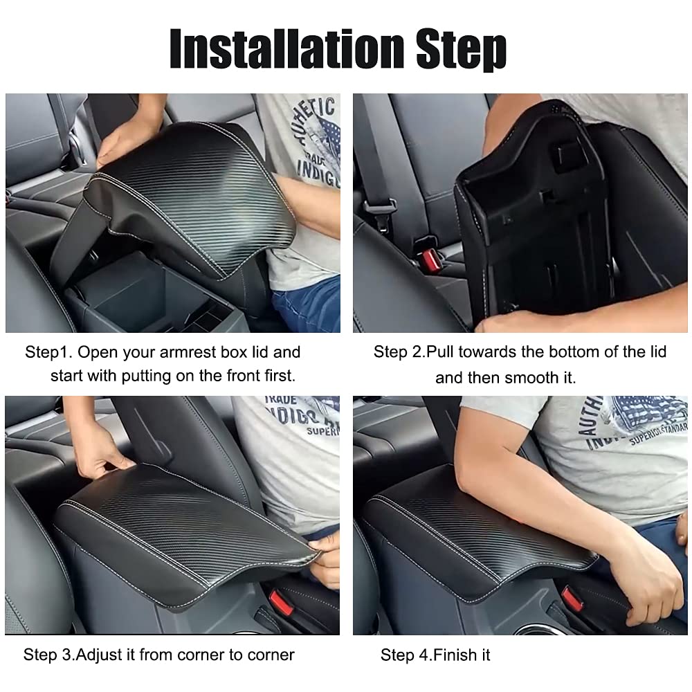 Intget Center Console Armrest Cover For Ford Ranger Accessories 2019 2020 2021 2022 2023 Interior Leather Middle Console Dog Seat Cover Arm Rest Box Lid Protector(Black Stitches)