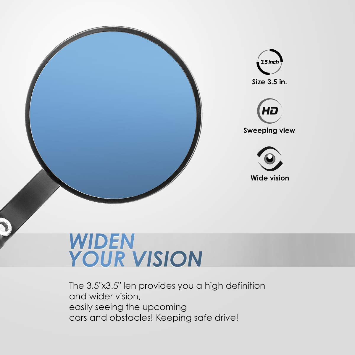 Kemimoto Motorcycle Handlebar Bar End Mirrors, Cnc Aluminum Rearview Mirror Blue Lense Anti Glare Universal 7/8 Round Compatible With Most Motorcycle, E-Bike, Scooters, Atv, Utv