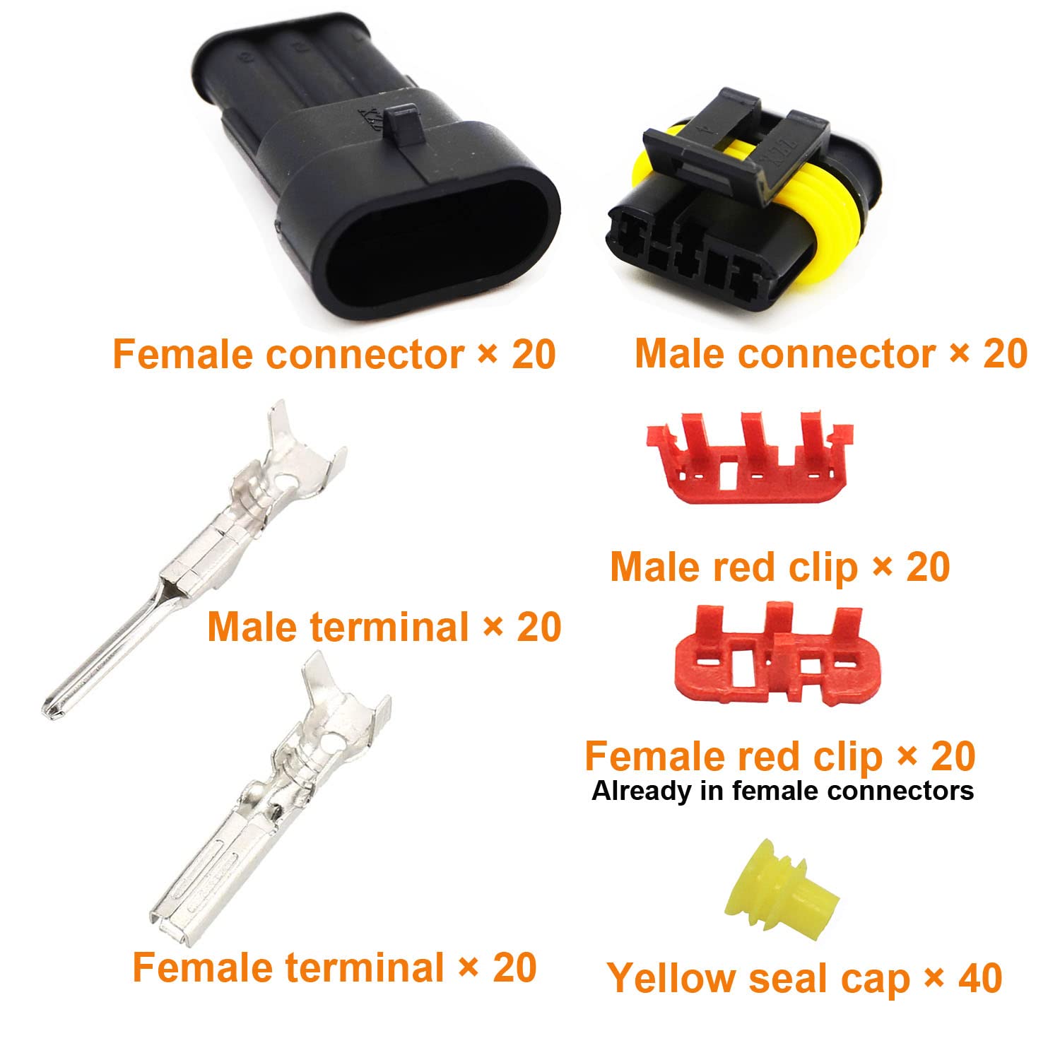 Twippo 20 Kits 3 Pin Connector Automotive Electrical Connectors Quick Connect 3 Pin Wire Connectors Waterproof Connector 3 Way W