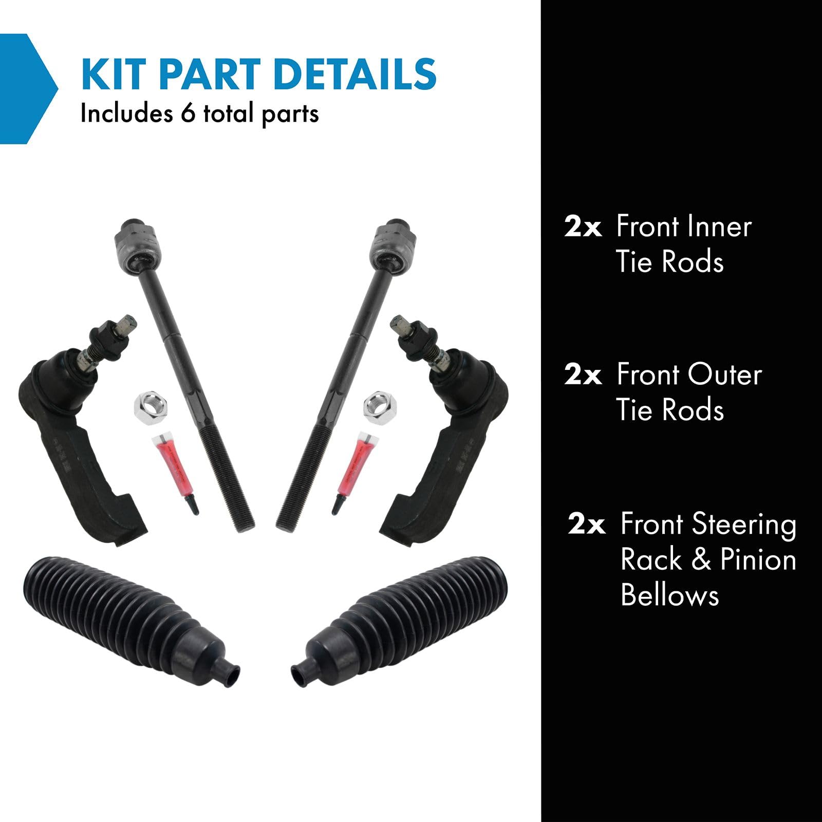 Trq Front Driver & Passenger Side Inner & Outer Steering Kit Steering Rack & Pinion Bellow Tie Rod Compatible With 2005 Jeep Lib