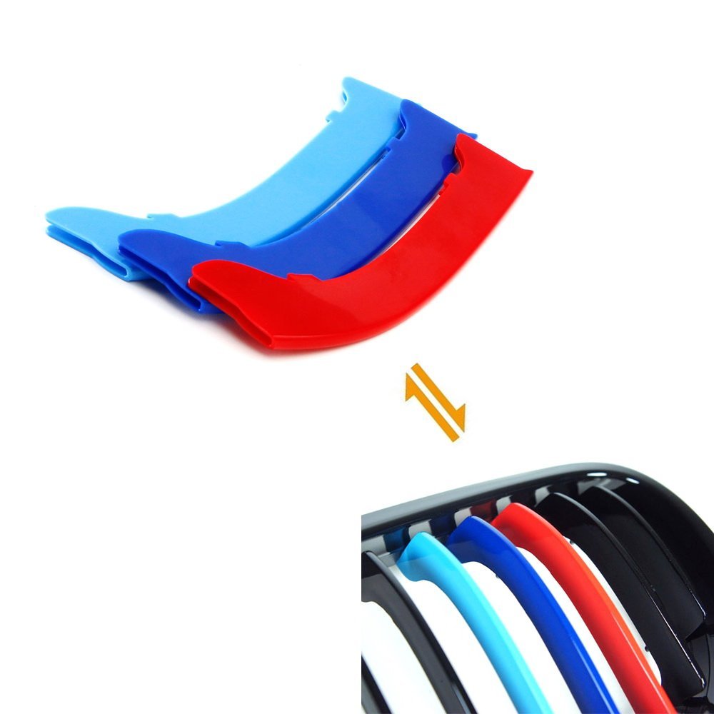 Ijdmtoy Exact Fit ///M-Colored Grille Insert Trims Compatible With 2009-2012 Bmw E90 E91 Lci 3 Series 325I 328I 330I 335I Front Center Kidney Grilles (12 Beams)