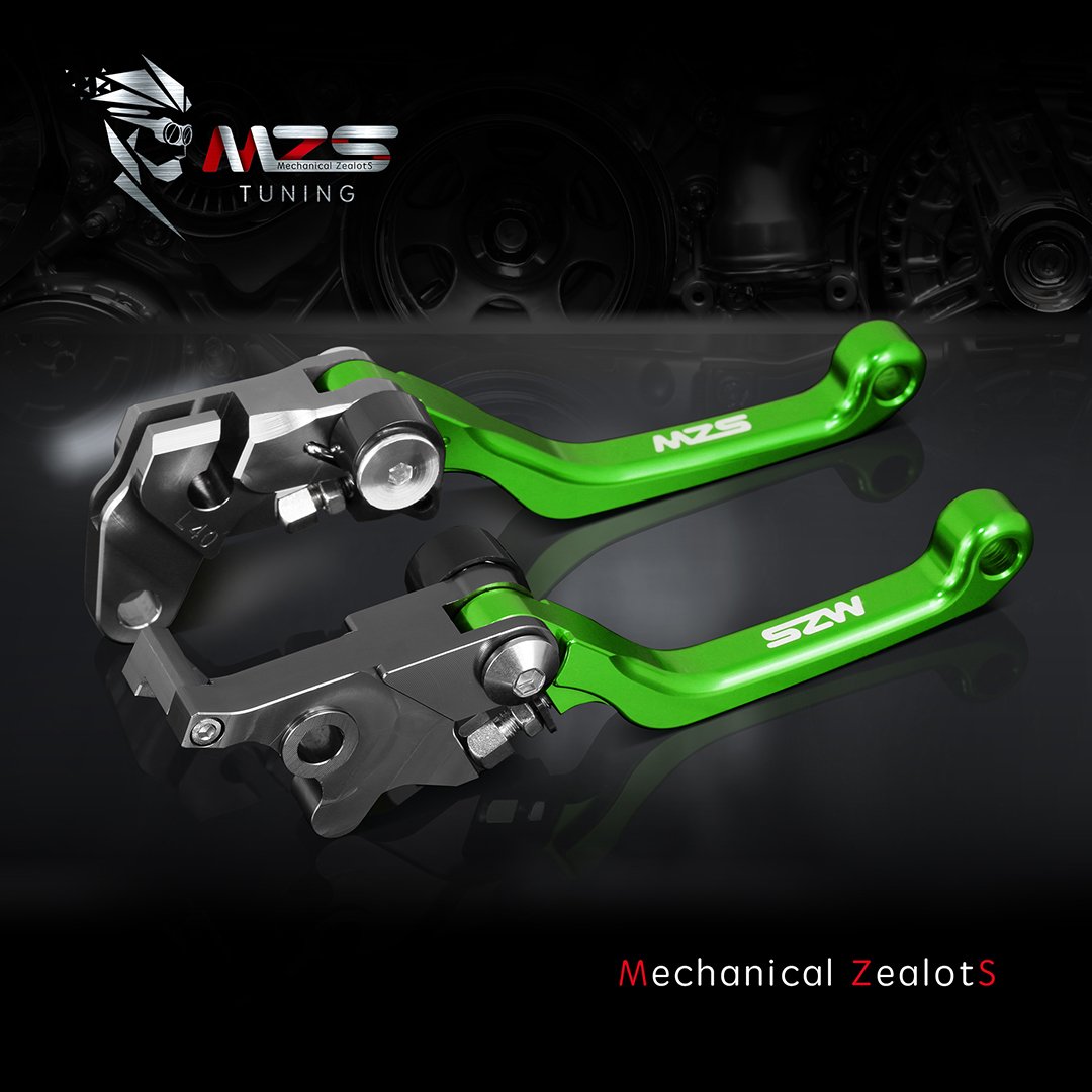 Mzs Green Dirt Bike Brake Clutch Levers Pivot Adjustable Cnc Compatible With Klr650 Klr 650 2008-2024 / Kl250 Super Sherpa 2009-
