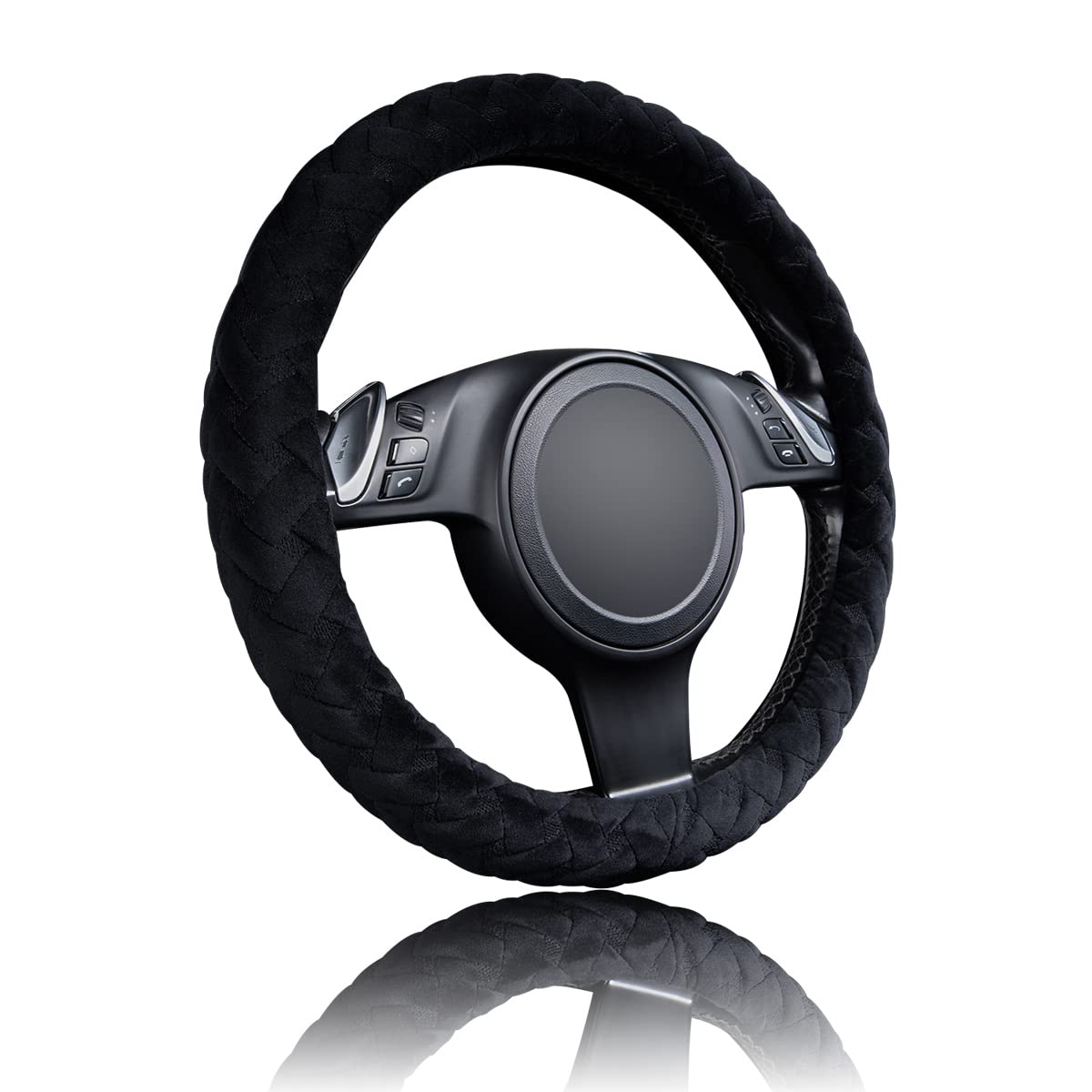 Flying Banner Car Steering Wheel Cover Soft Velvet Warm Universal Size 15 Inches Suv Truck Anti Slip Odorless Summer Winter (Bla