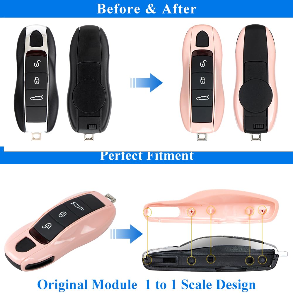 Aerobon 3-Piece Painted Key Cover Key Fob Shell Compatible With Porsche Key Shell Replacement (Mk1, Morandi Pink)