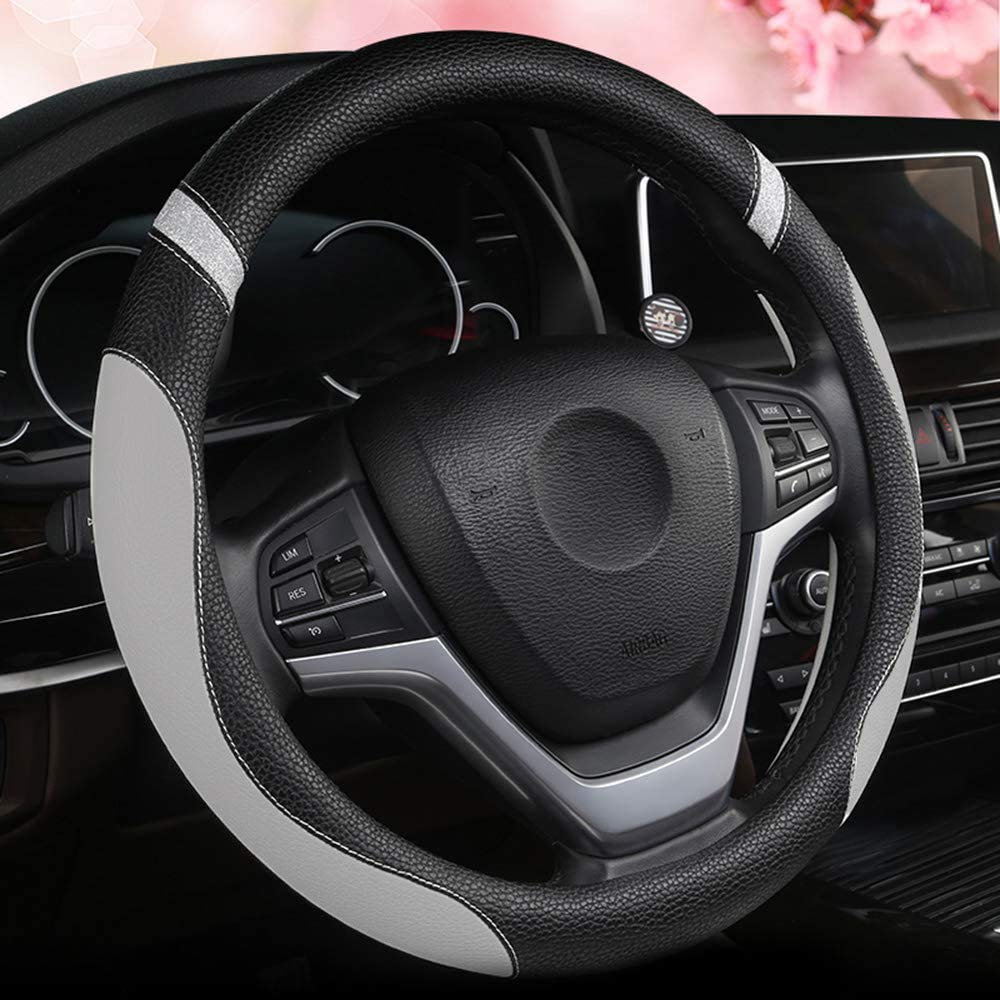 Steering Wheel Cover For Men Women Leather Universal Steering Wheel Covers For Car 15Inch (Gray)