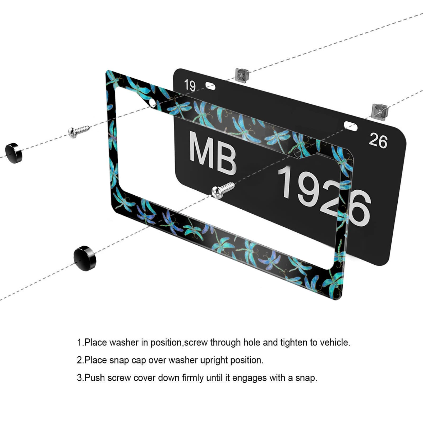Personalized 2 Pack Beautiful Dragonfly Insects Flying License Plate Frame Stainless Steel Car License Plate Accessory Decorativ