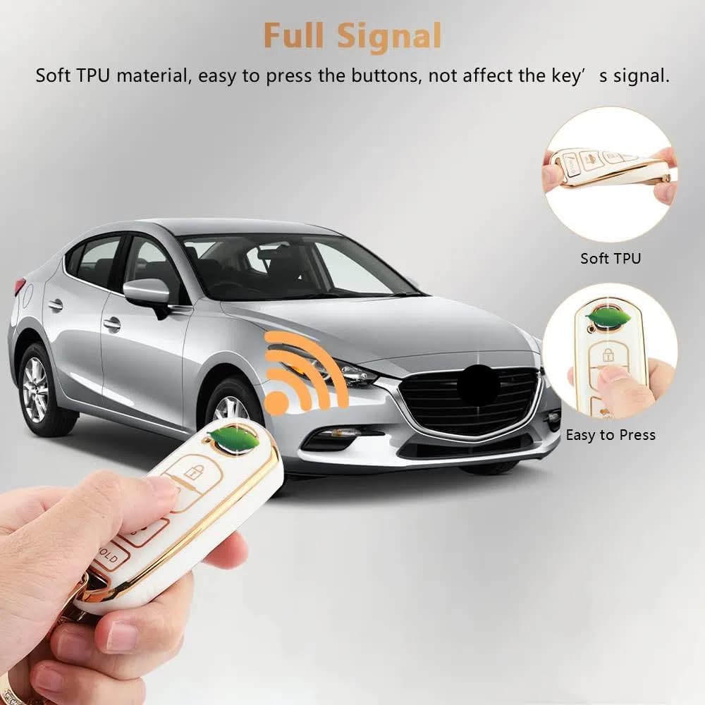 Pifoog Key Fob Cover For Mazda 3 6 Cx5 Cx9 Cx3 Mx5 Accessories Tpu Soft Car Smart Keys Shell Case 4 Button Full Covers Protector Bling Keychain Girly Women White Gold