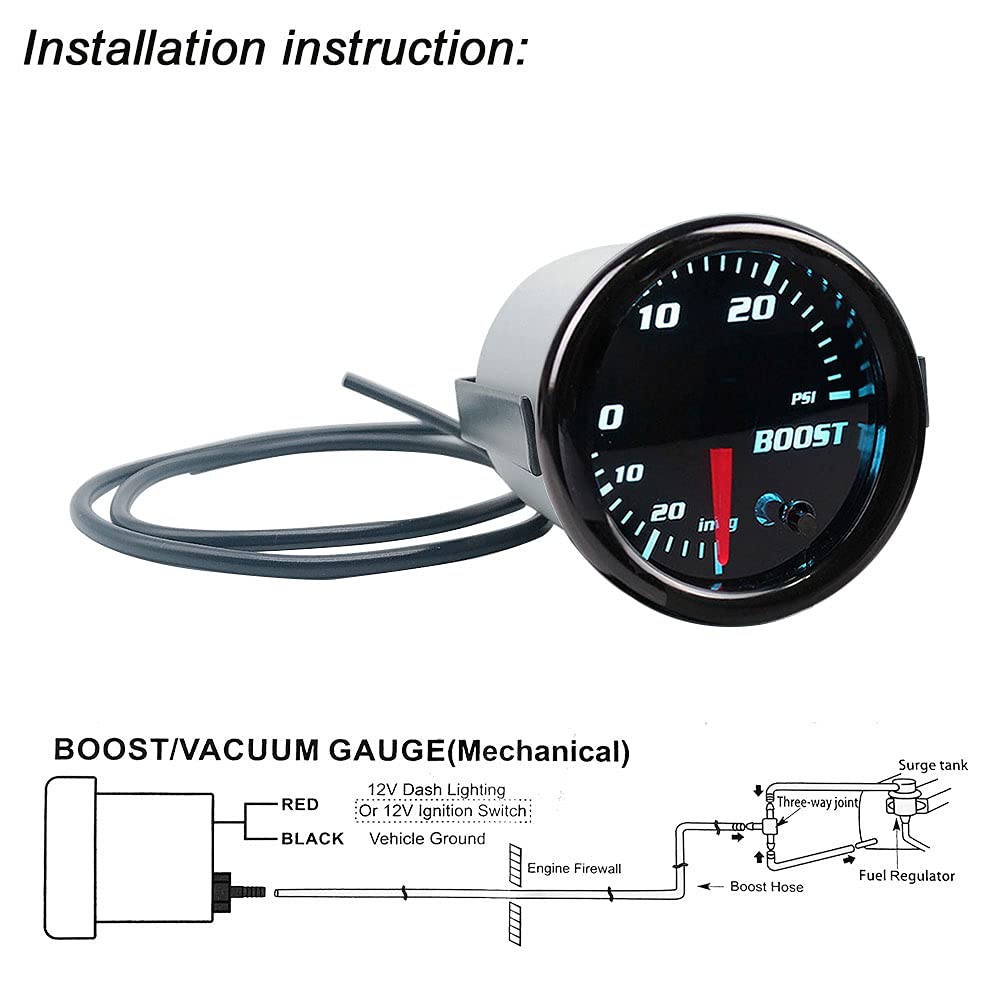 Black 52Mm 2'' Turbo Boost Gauge 0-30 Psi Pressure Vacuum Turbo Meter With 7 Color Tinted (Without Gauge Cup)