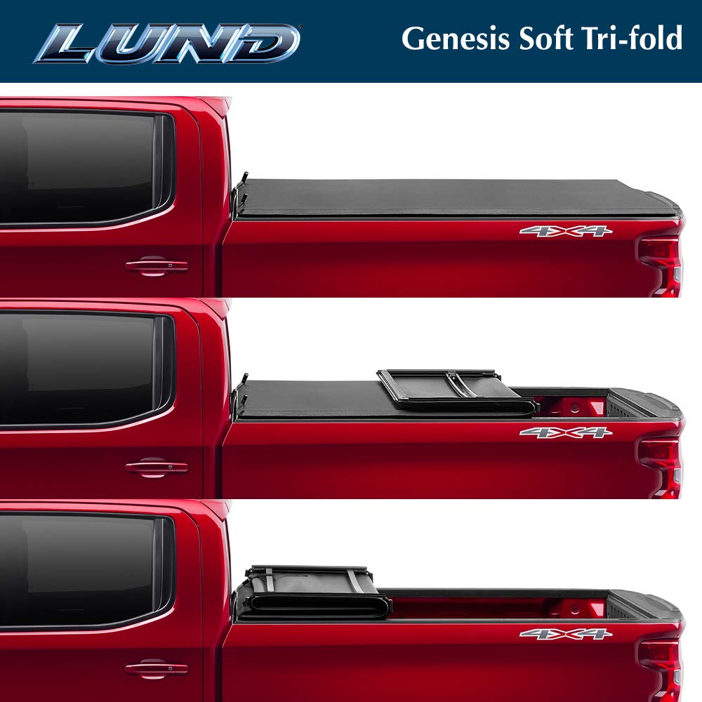Lund Genesis Tri-Fold Soft Folding Truck Bed Tonneau Cover | 95063 | Fits 2009 - 2018, 2019 - 2020 Classic Dodge Ram 1500 8' Bed