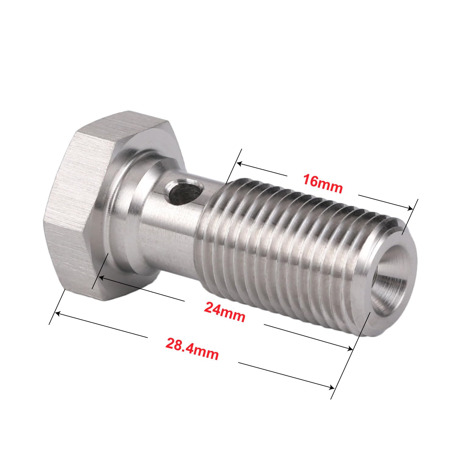 Podavelle M10X1.25 Metric Stainless Steel Single Banjo Bolt Brake Fitting Adapter 24Mm Long With Copper Washers