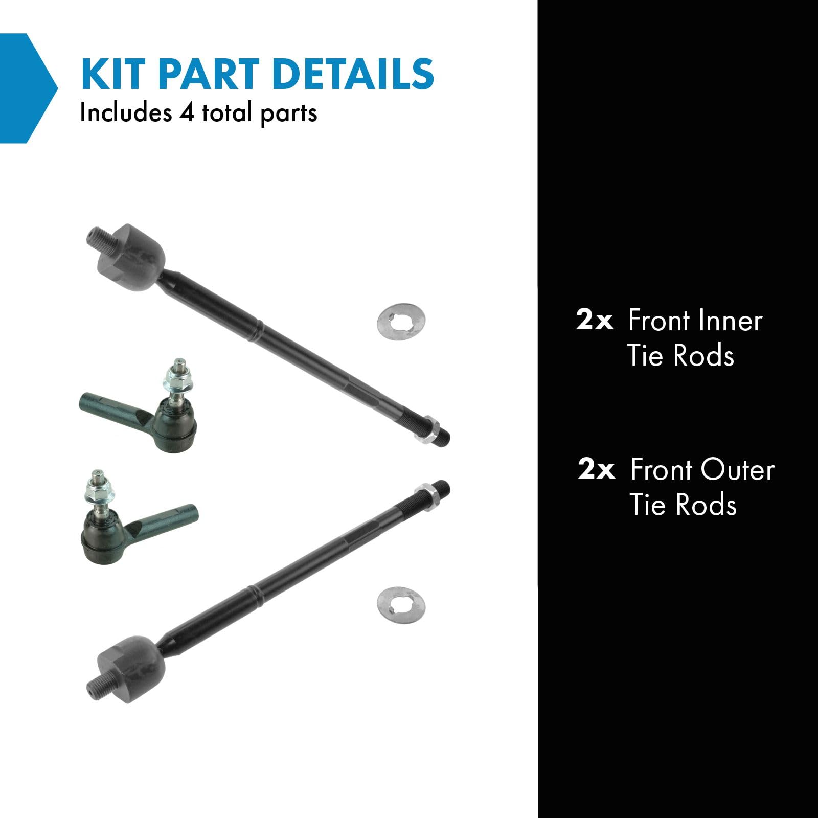 Trq Front Inner And Outer Tie Rod Set Compatible With 2011-2014 Chrysler 300 2011-2019 Dodge Challenger 2011-2020 Charger