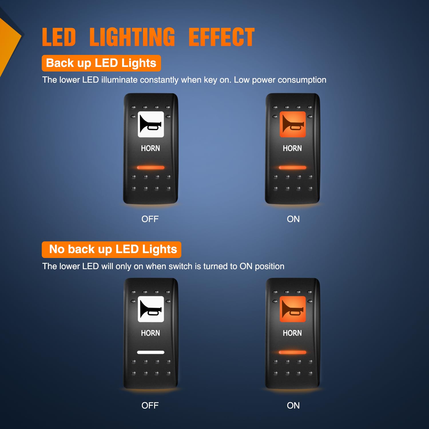 Nilight Utv Horn Rocker Switch Momentary On Off 5 Pin Spst Led Light Bar Switches W/Orange Backlit 12V 24V Toggle Compatible For