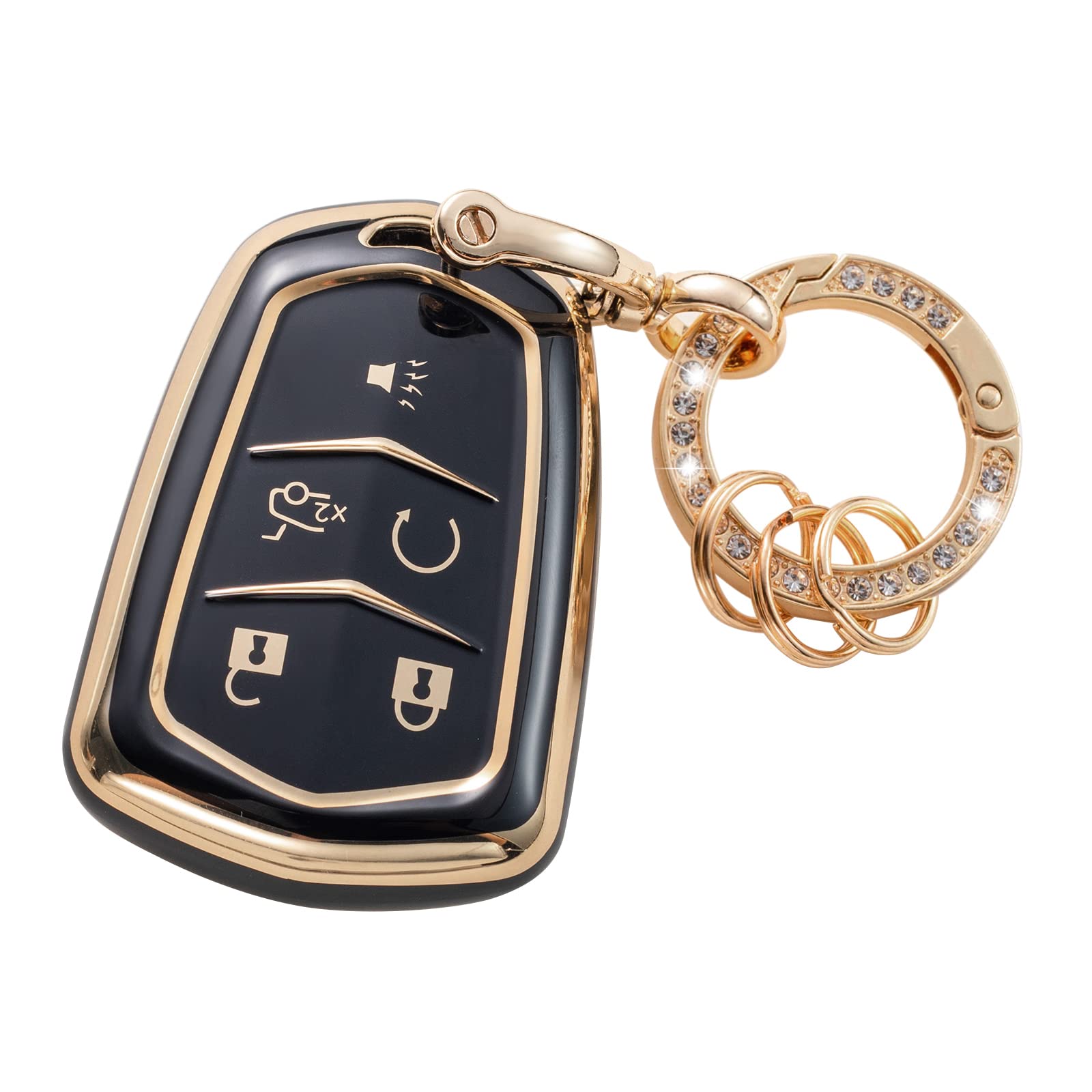 Gematay For Cadillac Key Fob Cover, Car Key Case Shell Protector For Cadillac Escalade Cts Srx Xt5 Ats Sts Ct6 5-Buttons Remote Start, White