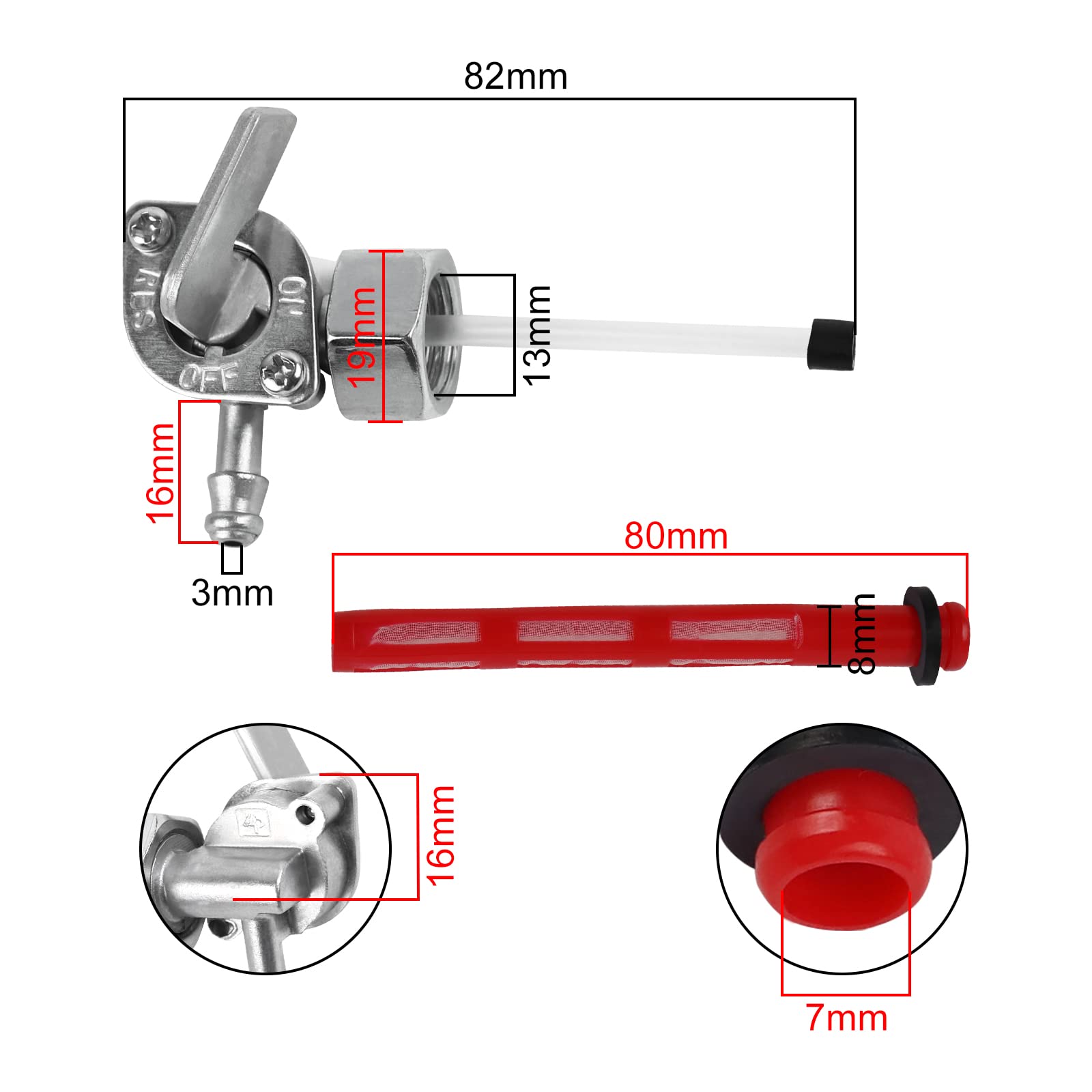 FLYPIG New Fuel Valve Petcock Gas Shut Off Switch for Honda 16950-GF6-015 16950-163-035 16950-GW8-670 14 x 1.0 mm 50cc 70cc 90cc