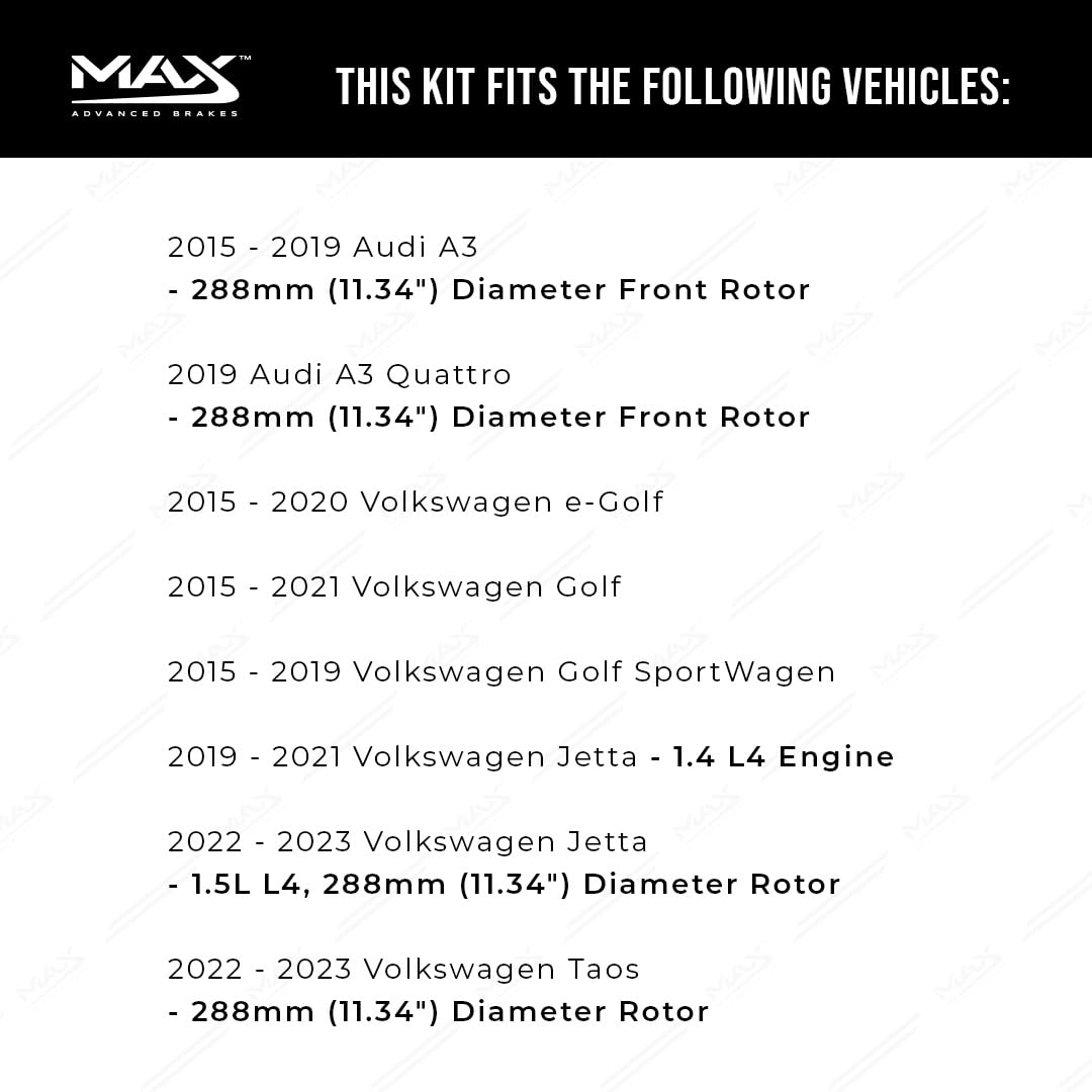 Max Advanced Brakes Front Brake Kit Compatible With 2019 2020 2021 2022 2023 Vw Jetta Taos Golf W/11.34 '' Front Rotor Replaceme