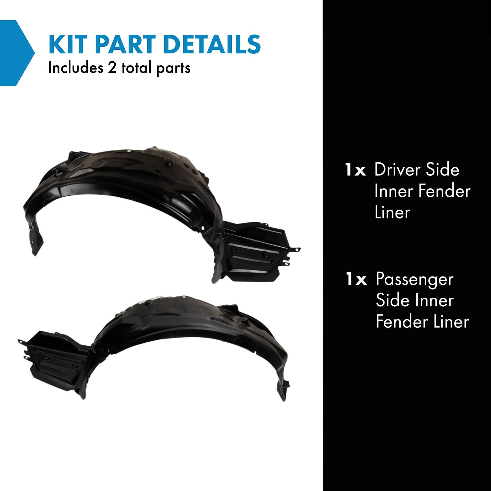 Trq Inner Fender Liner Set Compatible With 2015-2021 Subaru Wrx Su1248140 Su1249140