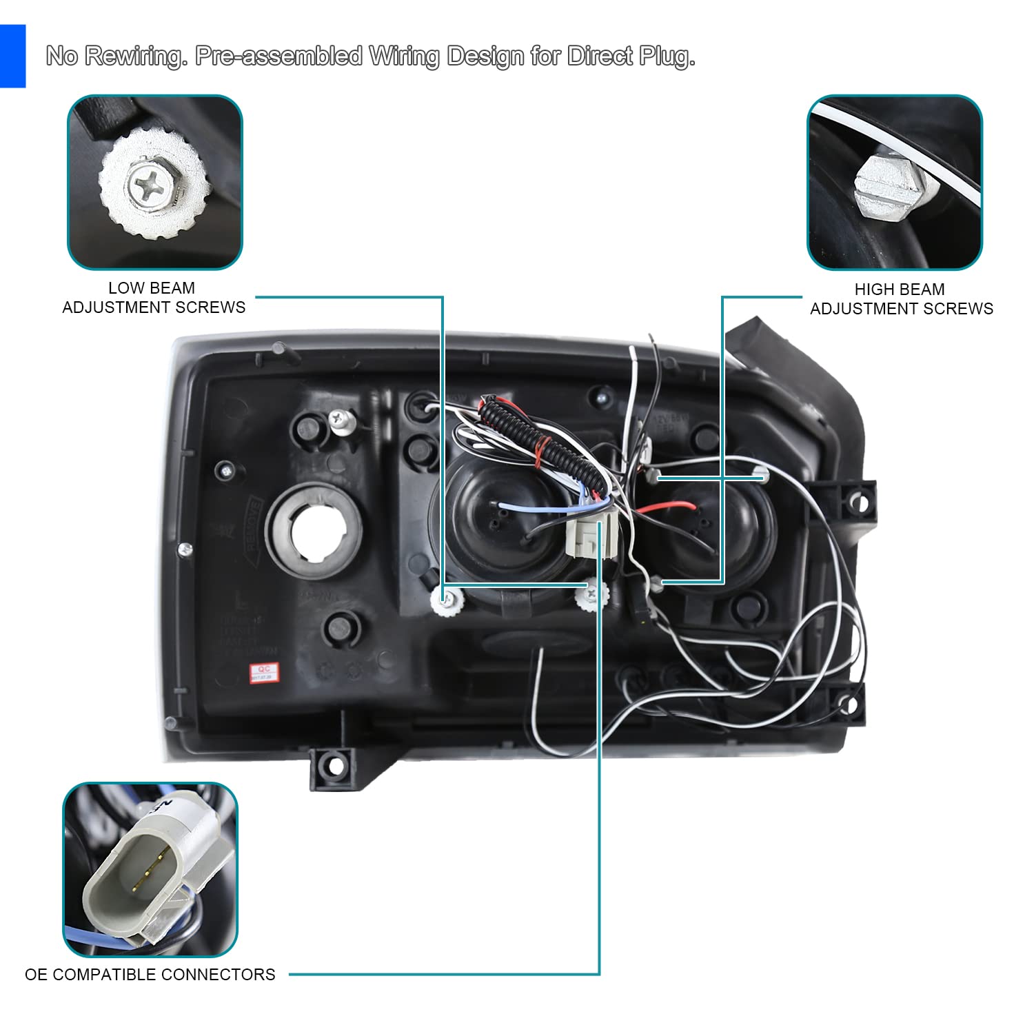 Spec-D Tuning Glossy Black Dual Halo LED Projector Headlights Compatible with 2005-2007 Dodge Dakota Left + Right Pair Headlamps